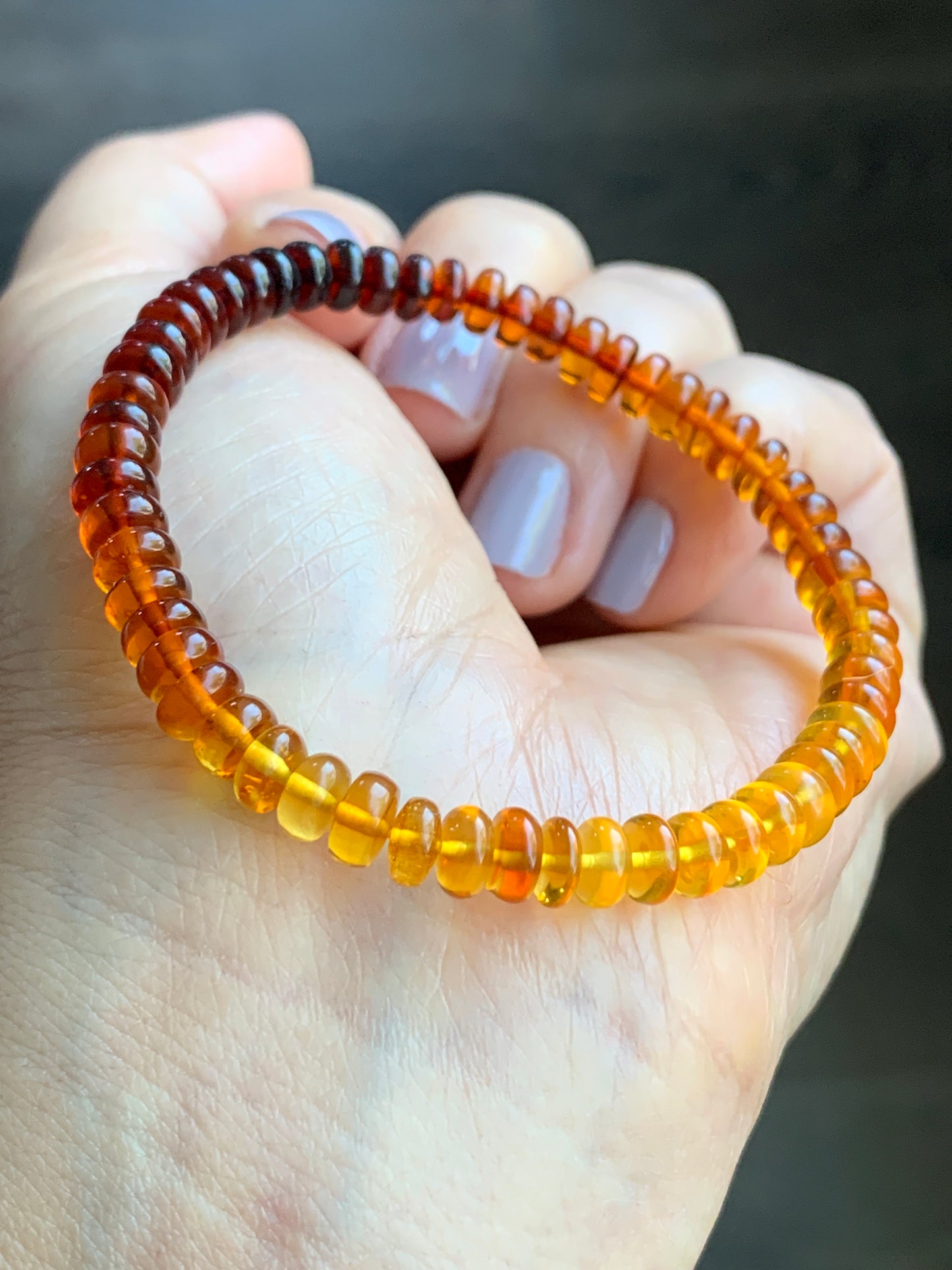 Natural Genuine Multicolored Amber Drum Beads Beaded Bracelet Stretchy 7” 4g AMB1114