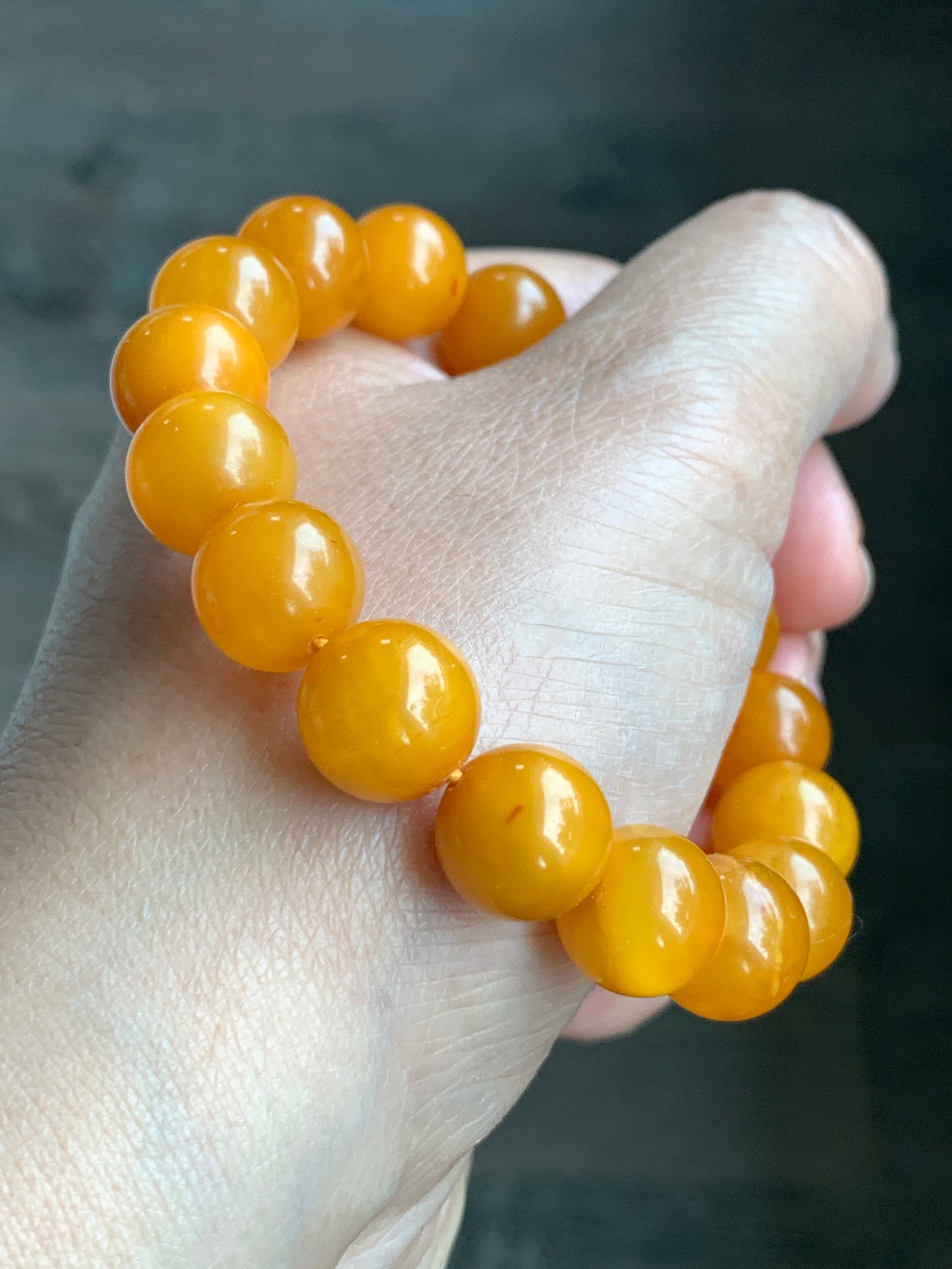 Natural Genuine Aged Beewax Golden Yellow Amber Beaded Bracelet Steetchy 11.5mm 7.25” 14.9g 天然蜜蜡满蜡琥珀手串 DMLZ440