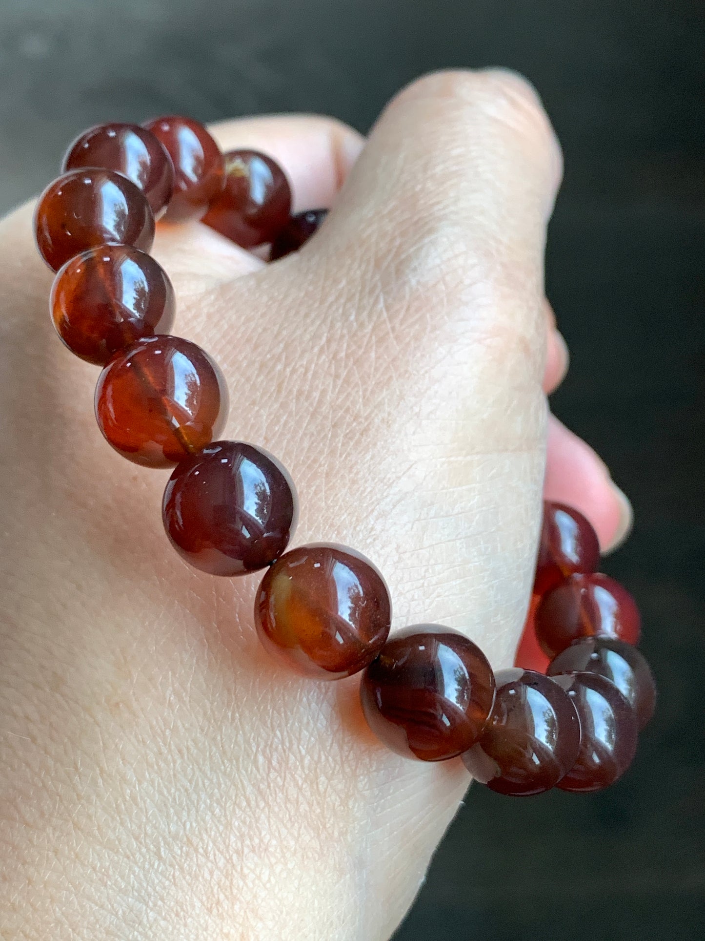 Natural Rare Blue Amber Beaded Bracelet Stretchy 10.5mm 7” 12g MLP230 天然紫杉醇琥珀手串