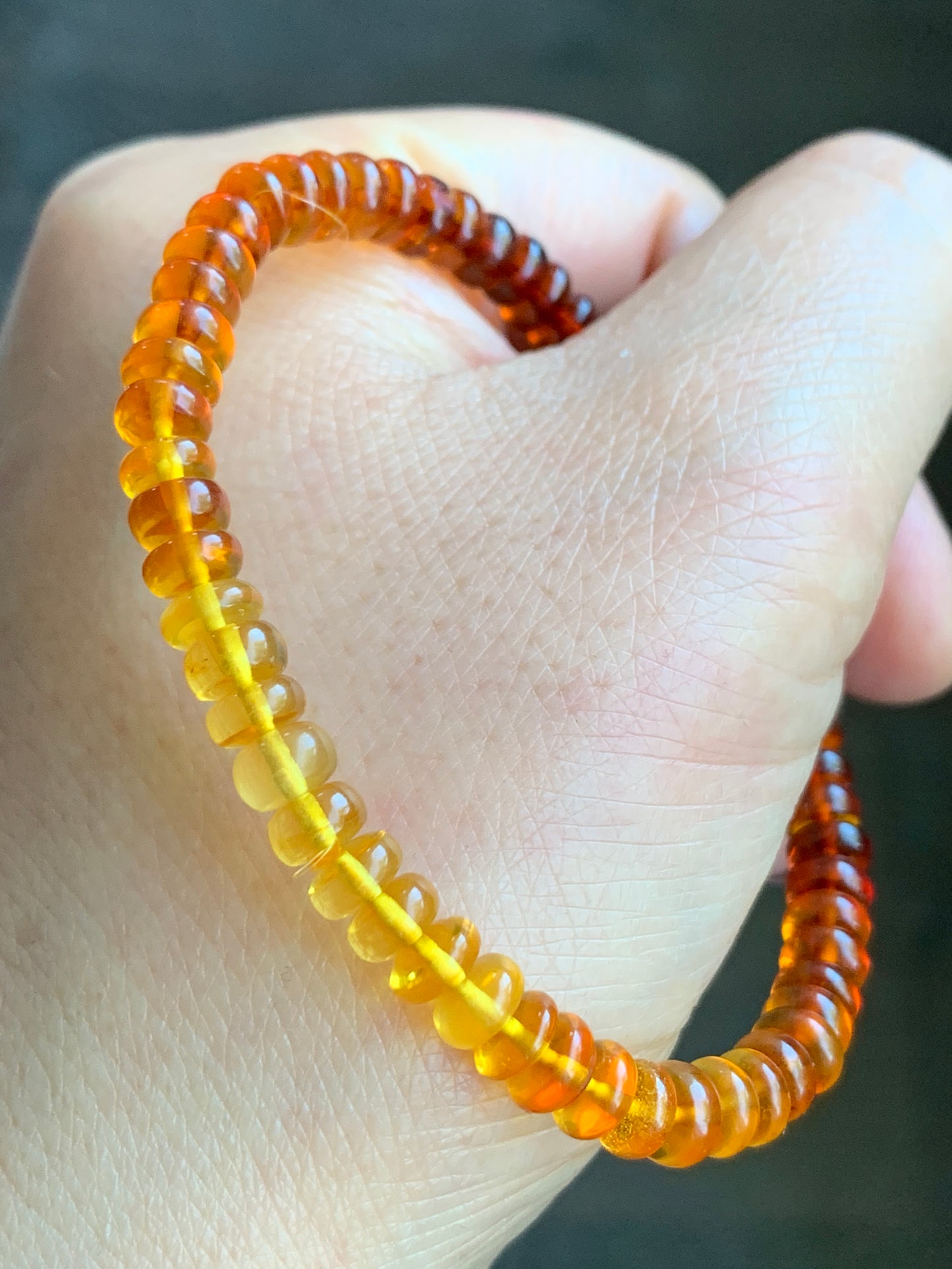 Natural Genuine Multicolored Amber Drum Beads Beaded Bracelet Stretchy 7” 4g AMB1114