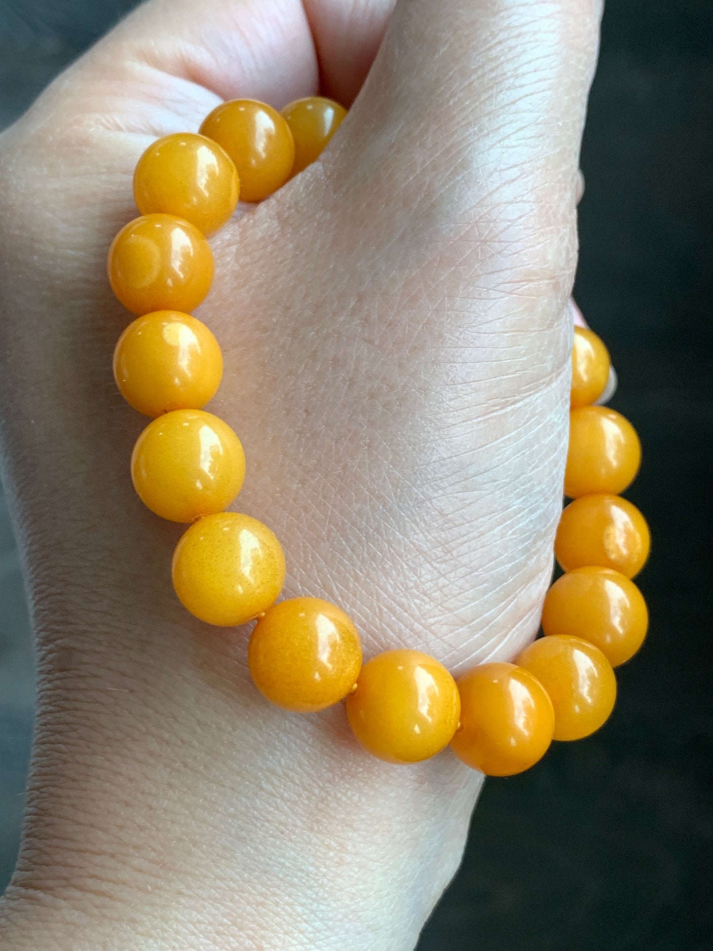 Natural Genuine Aged Beewax Golden Yellow Amber Beaded Bracelet Steetchy 9.9mm 6.25” 10g 天然蜜蜡满蜡琥珀手串 ZMLZ288