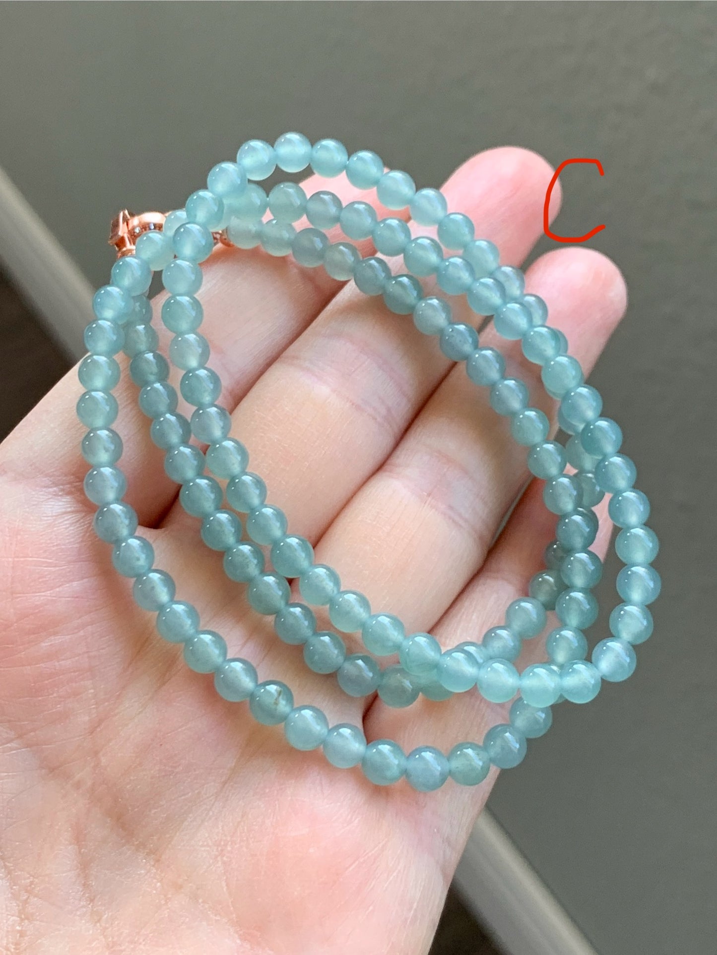 Natural Grade A Guatemalan Icy Translucent Light Teal Blue Jade Jadeite Beaded Necklace 4.8mm