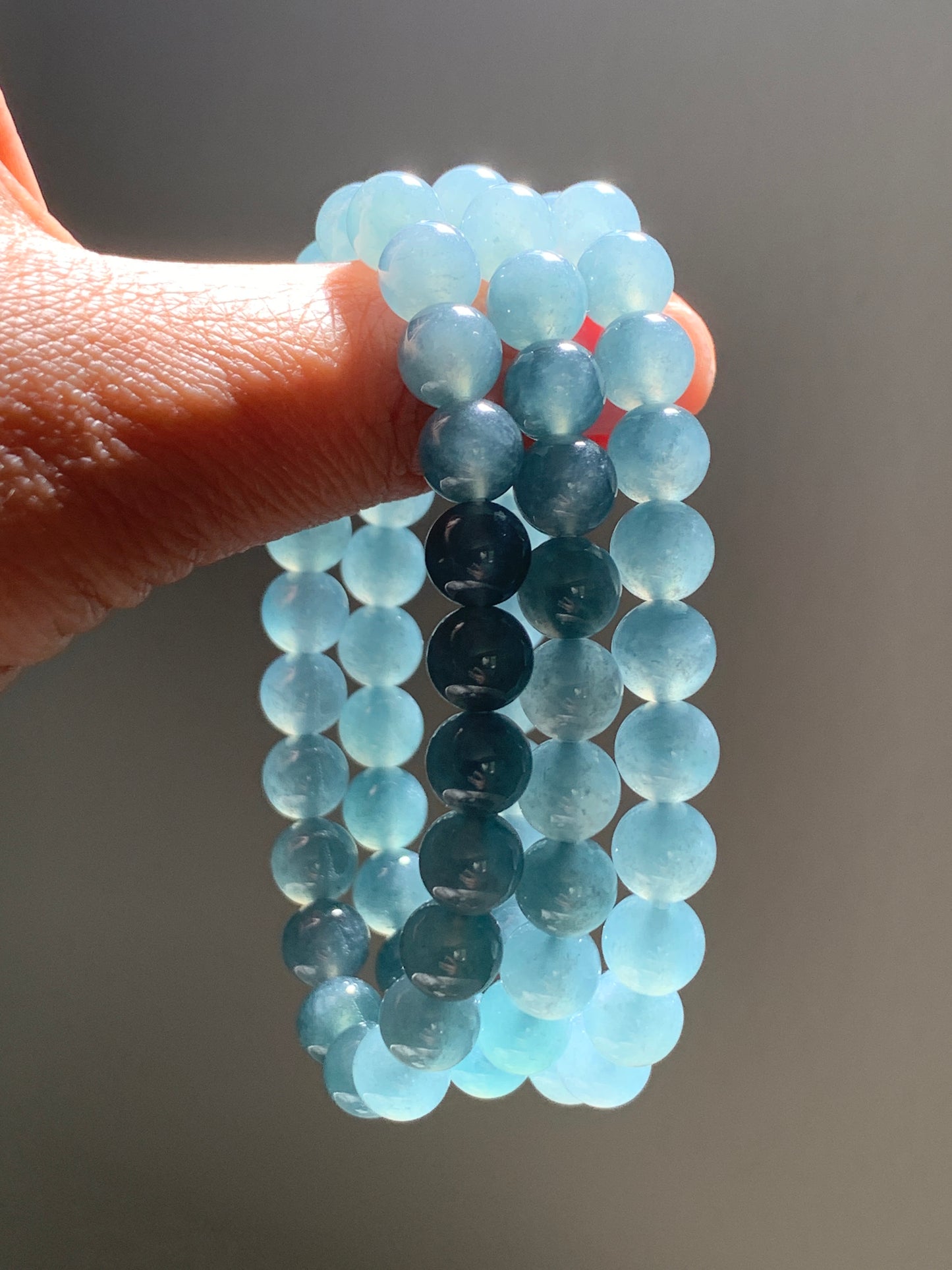 WQL420 - Natural Guatemalan Grade A Icy Blue Jadeite Beaded Bracelets A Set of 3