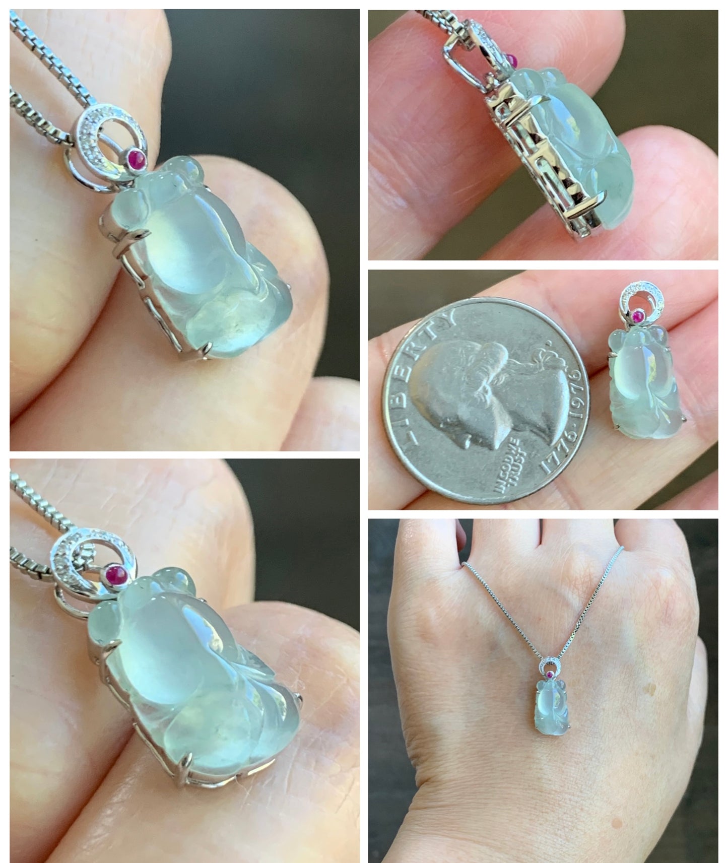 Certified Natural Icy Highly Translucent Gelatinous Jadeite Goldfish Diamond & Ruby Pendant 18K White Gold 天然冰胶起光翡翠金鱼钻石红宝镶嵌吊坠