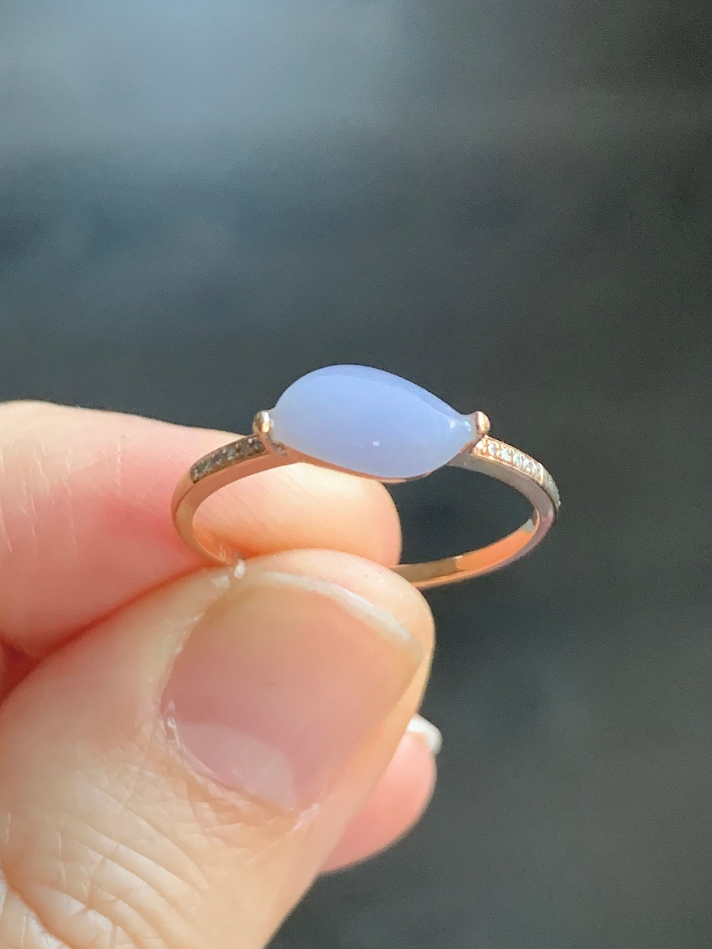 Certified Icy Light Lavender Horse Eye Cut Jadeite Ring 18K Rose Gold with Diamonds Sz 7 US 1.54g 天然冰紫翡翠马眼钻石镶嵌戒指