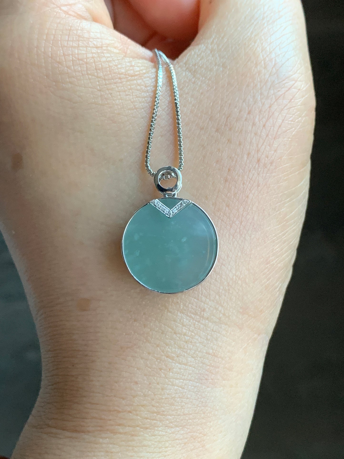 Certified Natural Guatemalan Premium Sky Blue Jadeite Circle Blessing Amulet Pendant Wu Shi Pai 18K White Gold & Diamonds 天然翡翠冰危蓝无事牌K金钻石镶嵌吊坠