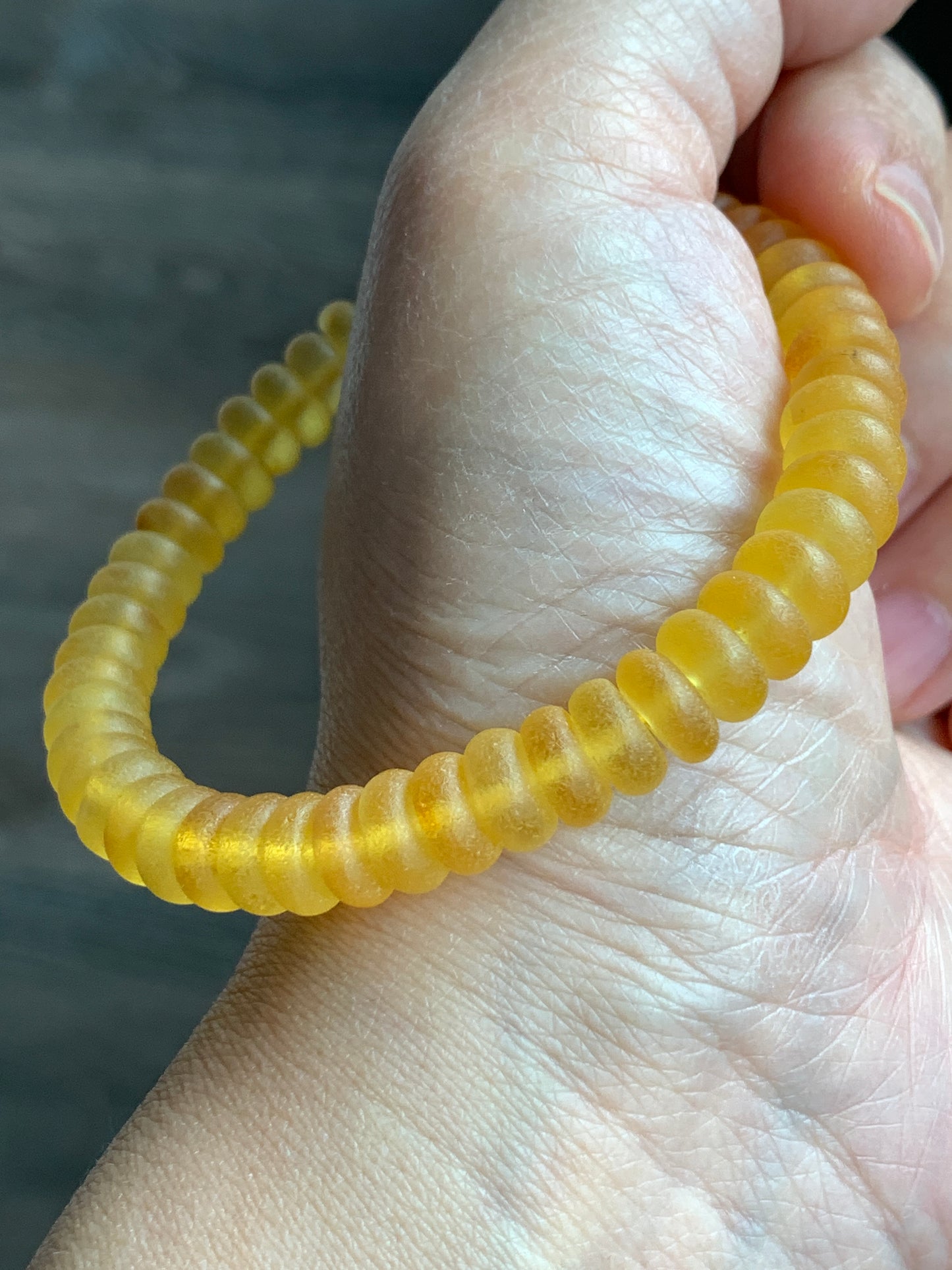 Certified Natural Genuine Beewax Amber Flat Beads Matte Finish Beaded Bracelet Stretchy 7.5” 9 grams 天然蜜蜡琥珀哑光算盘珠手串 HPSP168