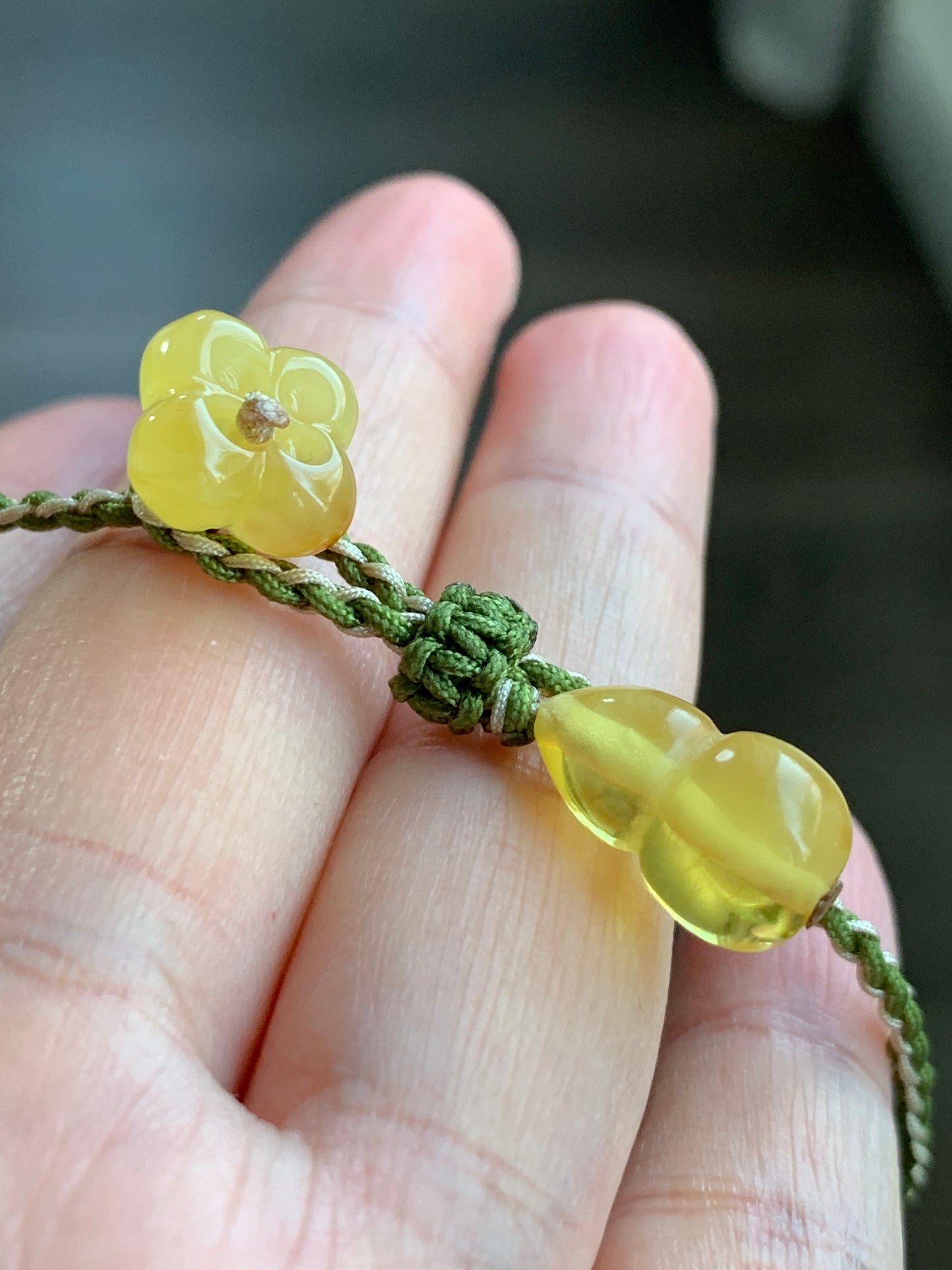 Natural Honeybee Wax Amber Large Sphere Rope Necklace w/ Amber Charms Sterling Silver 17” Adjustable
