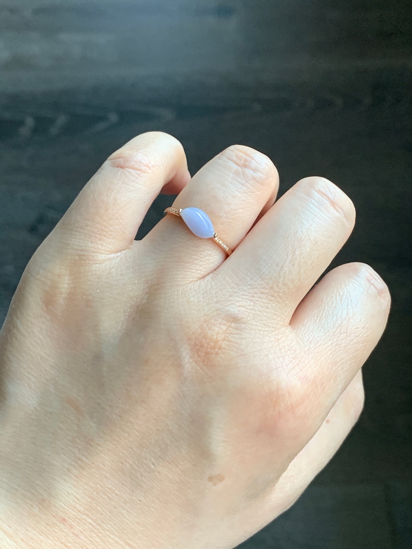Certified Icy Light Lavender Horse Eye Cut Jadeite Ring 18K Rose Gold with Diamonds Sz 7 US 1.54g 天然冰紫翡翠马眼钻石镶嵌戒指