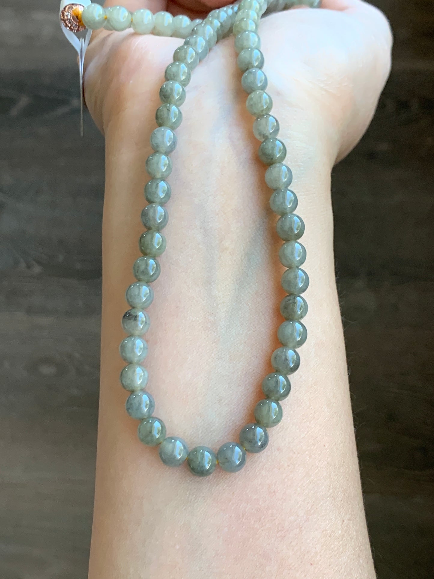 Natural Grade A Jade Jadeite Beaded Necklace Light Wuji Icy highly translucent gelatinous 6.3mm 25.5" 天然冰胶浅乌鸡翡翠圆珠长串 MWJ550