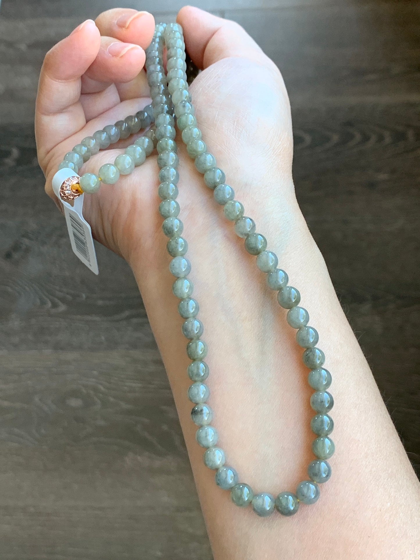Natural Grade A Jade Jadeite Beaded Necklace Light Wuji Icy highly translucent gelatinous 6.3mm 25.5" 天然冰胶浅乌鸡翡翠圆珠长串 MWJ550