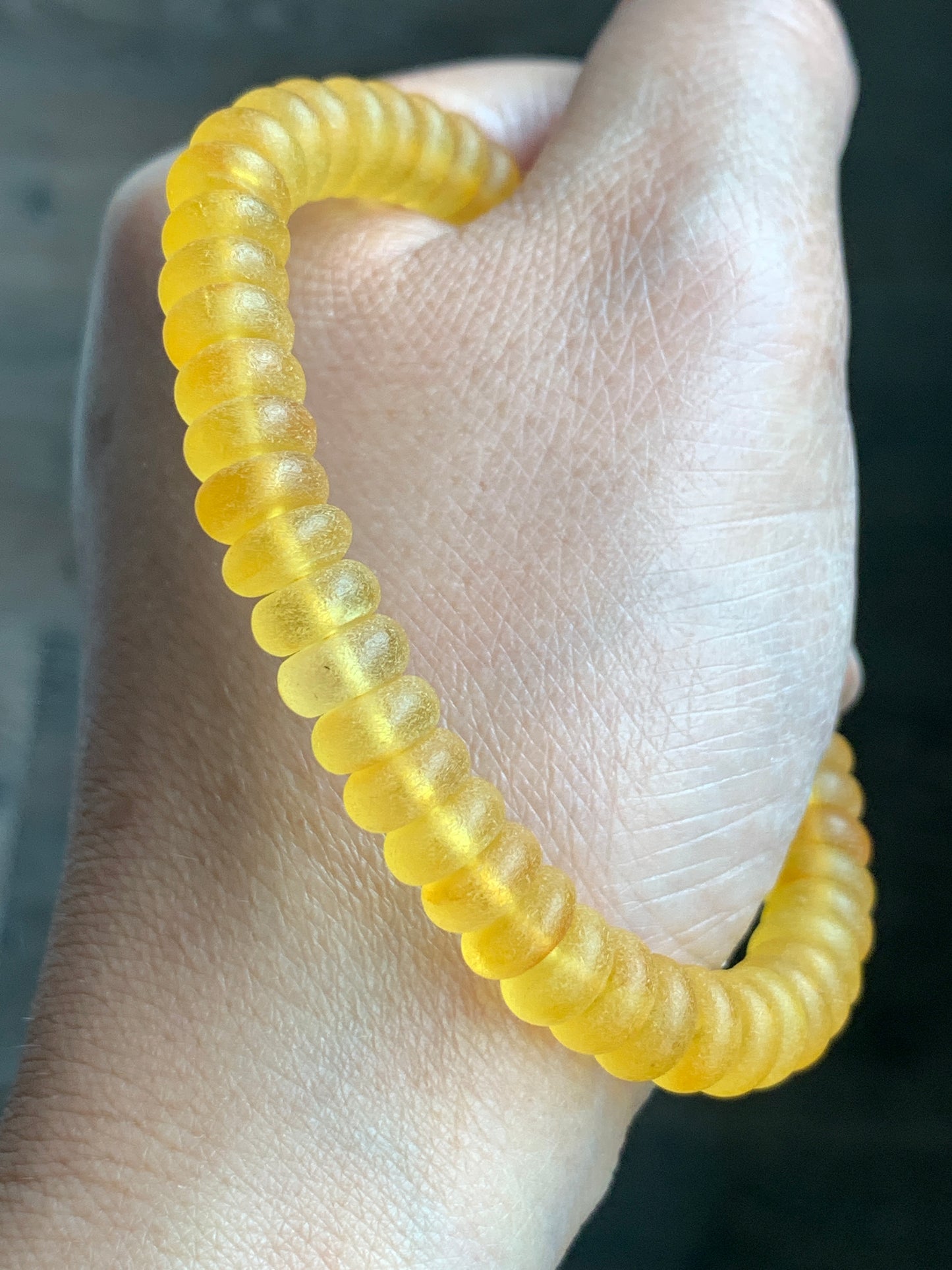 Certified Natural Genuine Beewax Amber Flat Beads Matte Finish Beaded Bracelet Stretchy 7.5” 9 grams 天然蜜蜡琥珀哑光算盘珠手串 HPSP168