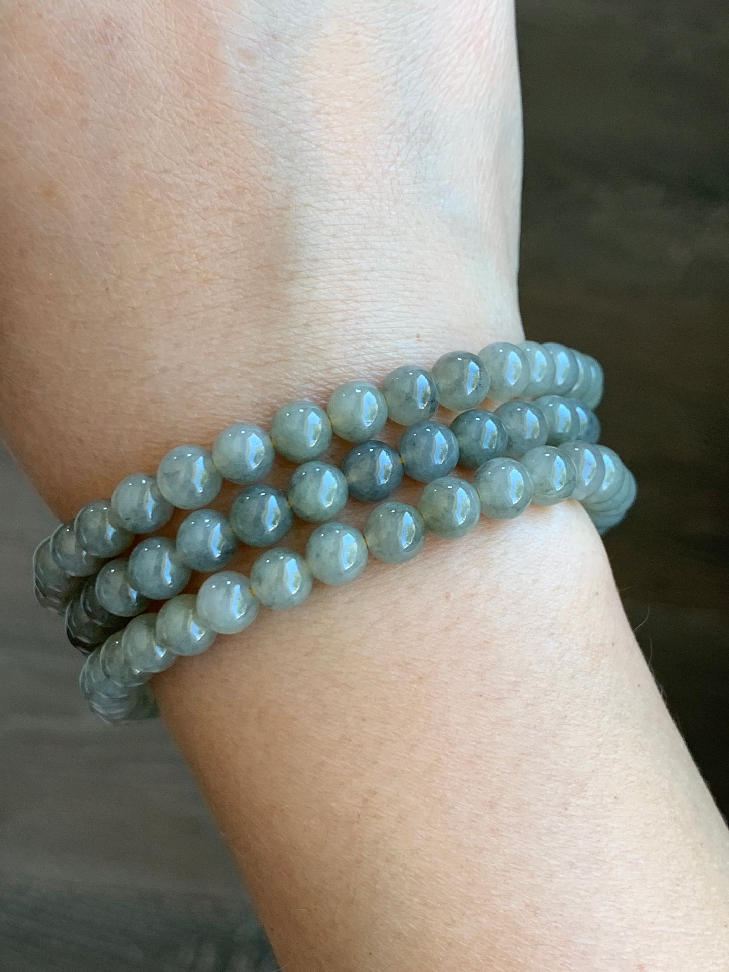 Natural Grade A Jade Jadeite Beaded Necklace Light Wuji Icy highly translucent gelatinous 6.3mm 25.5" 天然冰胶浅乌鸡翡翠圆珠长串 MWJ550