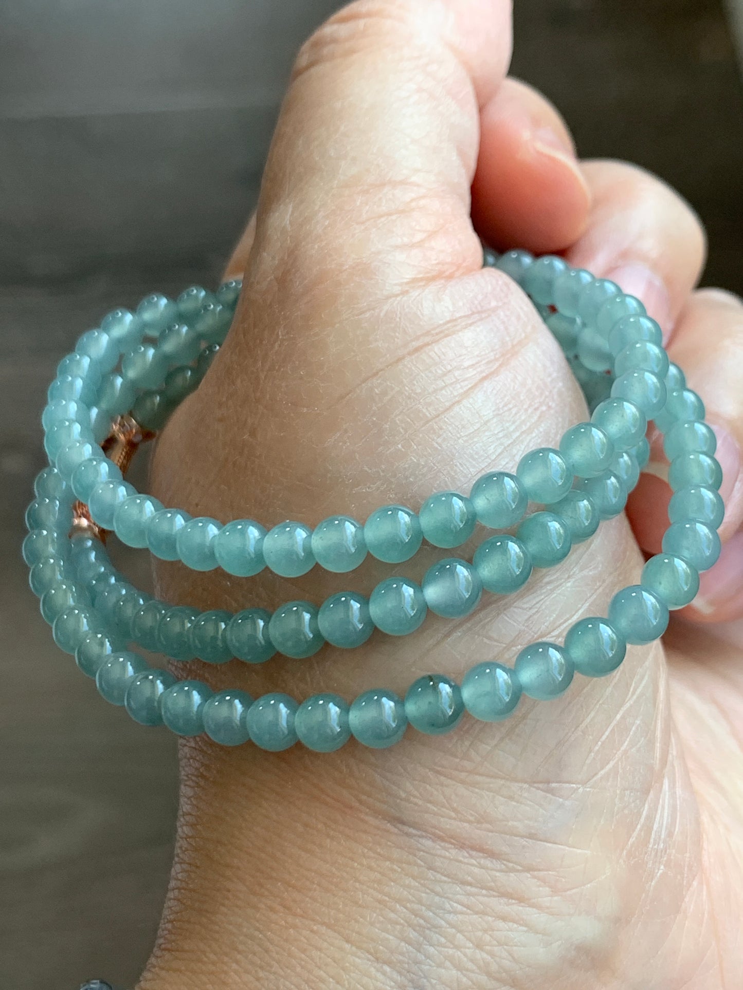 Natural Grade A Guatemalan Icy Translucent Light Teal Blue Jade Jadeite Beaded Necklace 4.8mm