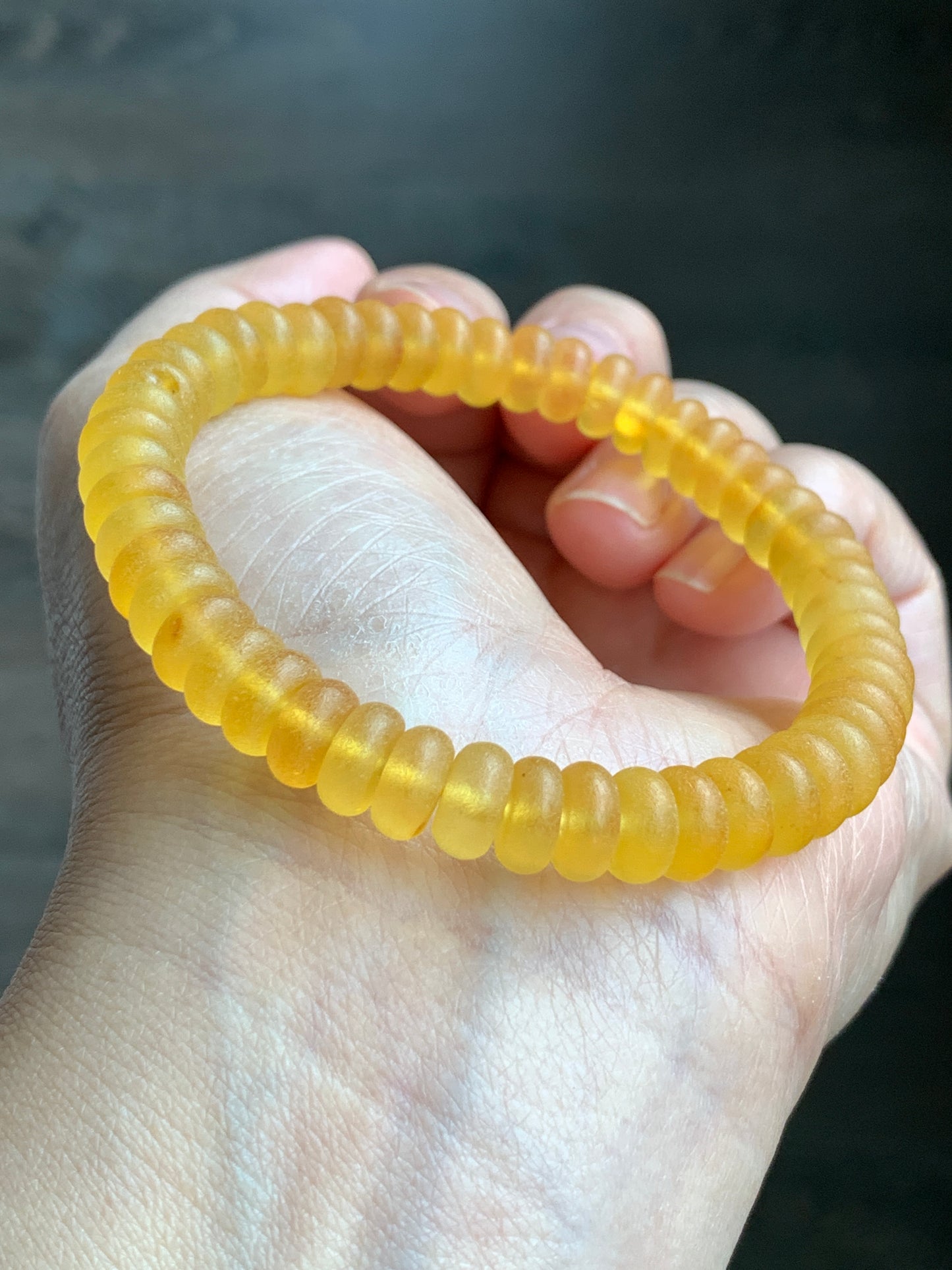 Certified Natural Genuine Beewax Amber Flat Beads Matte Finish Beaded Bracelet Stretchy 7.5” 9 grams 天然蜜蜡琥珀哑光算盘珠手串 HPSP168