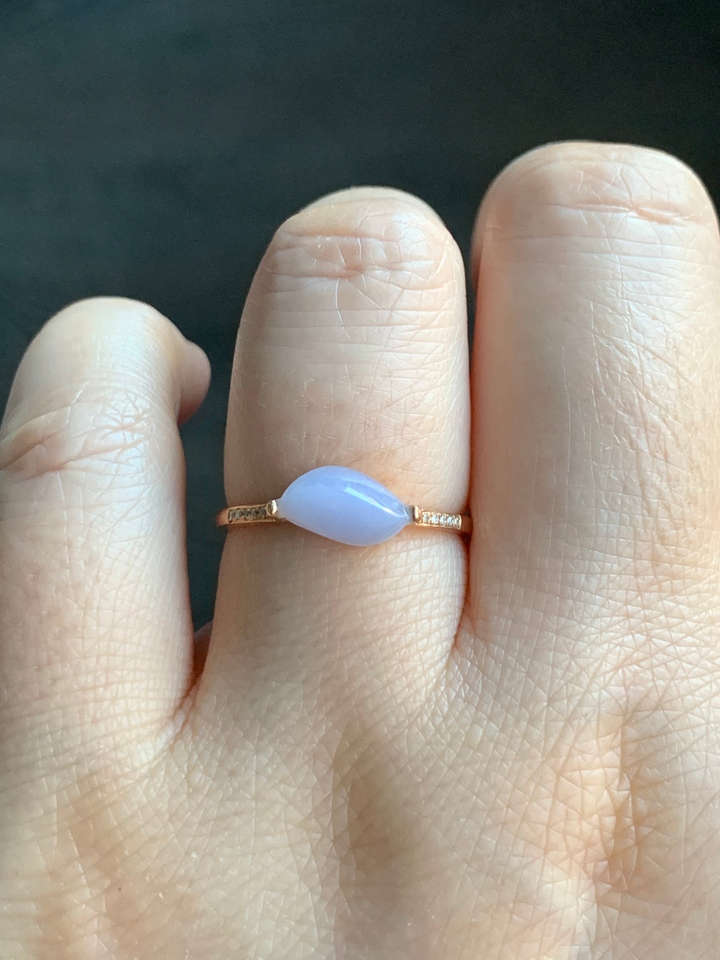 Certified Icy Light Lavender Horse Eye Cut Jadeite Ring 18K Rose Gold with Diamonds Sz 7 US 1.54g 天然冰紫翡翠马眼钻石镶嵌戒指