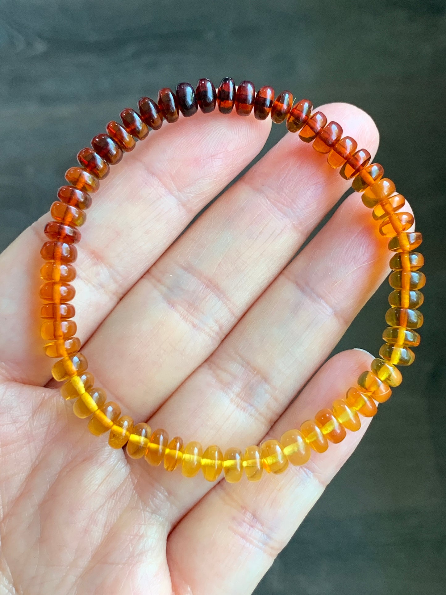 Natural Genuine Multicolored Amber Drum Beads Beaded Bracelet Stretchy 7” 4g AMB1114