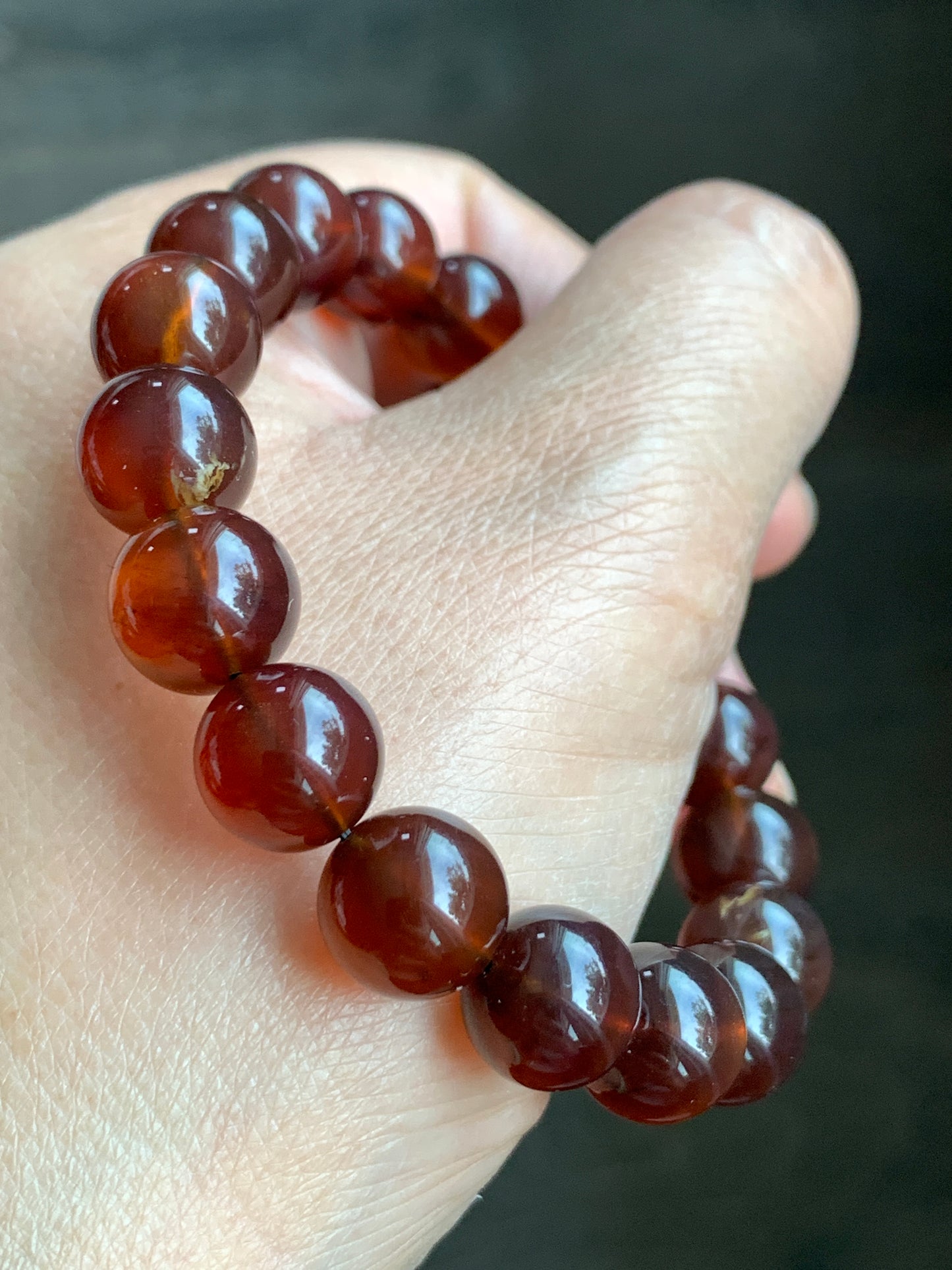 Natural Rare Blue Amber Beaded Bracelet Stretchy 10.5mm 7” 12g MLP230 天然紫杉醇琥珀手串