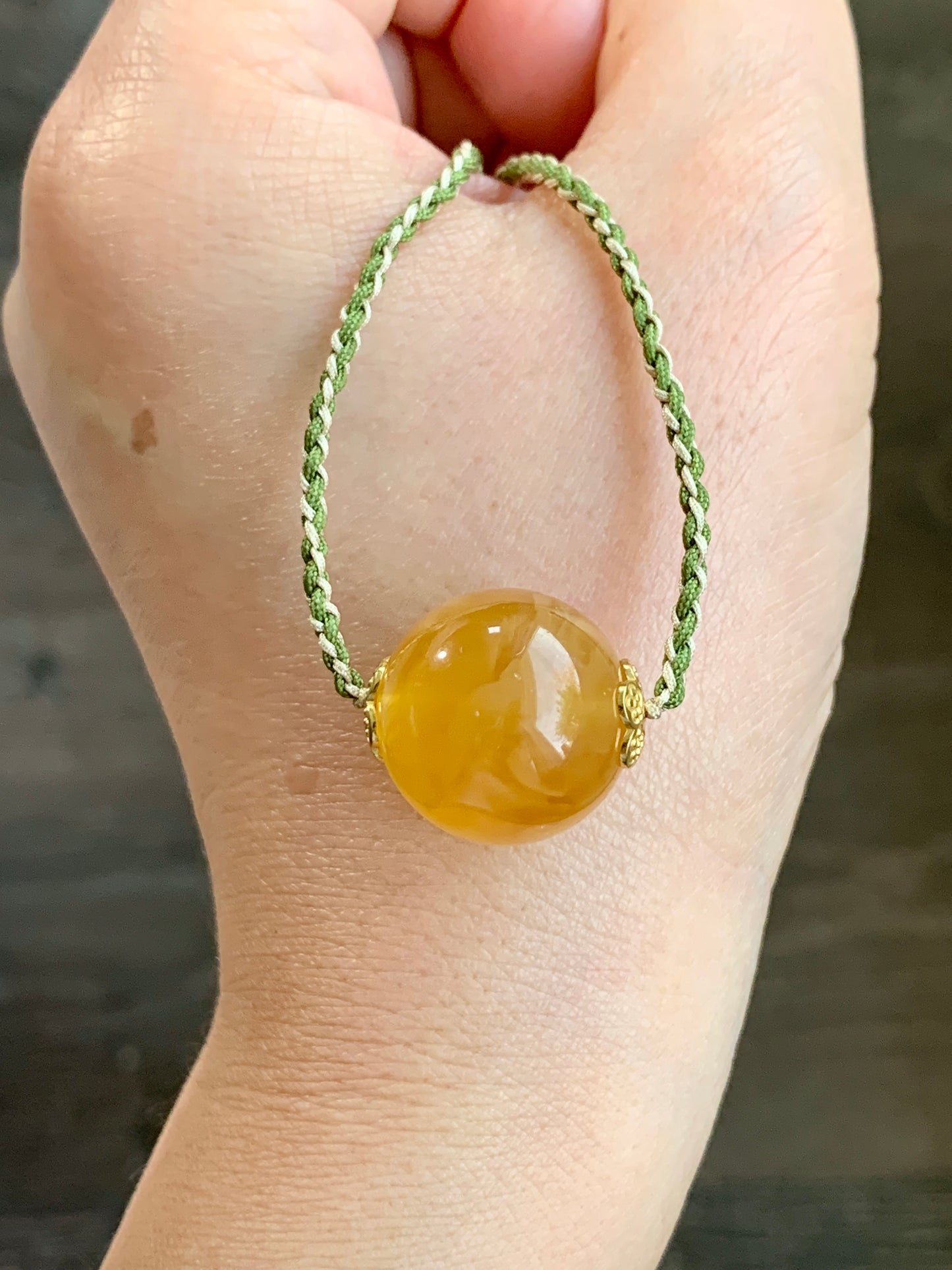 Natural Honeybee Wax Amber Large Sphere Rope Necklace w/ Amber Charms Sterling Silver 17” Adjustable