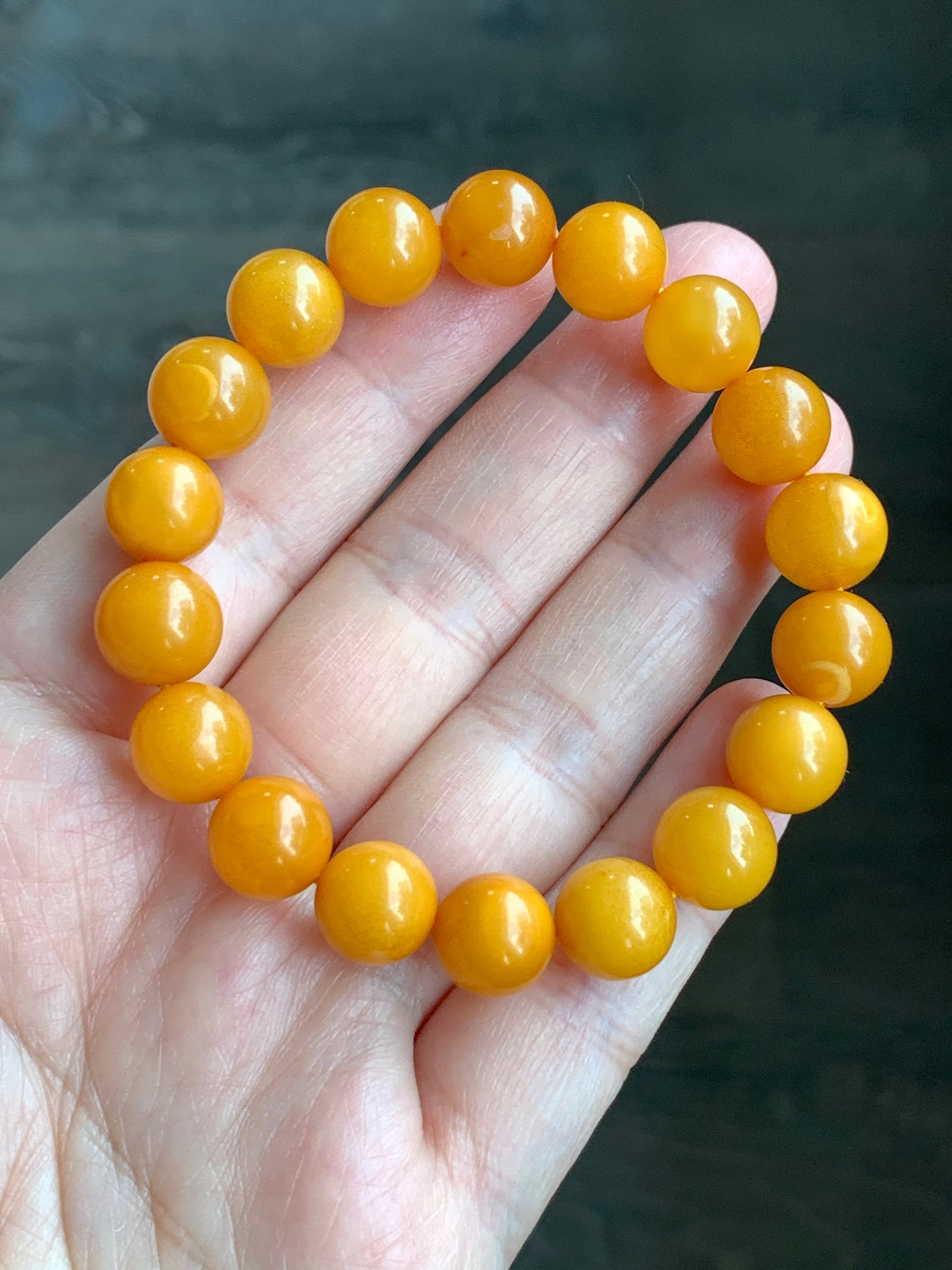 Natural Genuine Aged Beewax Golden Yellow Amber Beaded Bracelet Steetchy 9.9mm 6.25” 10g 天然蜜蜡满蜡琥珀手串 ZMLZ288