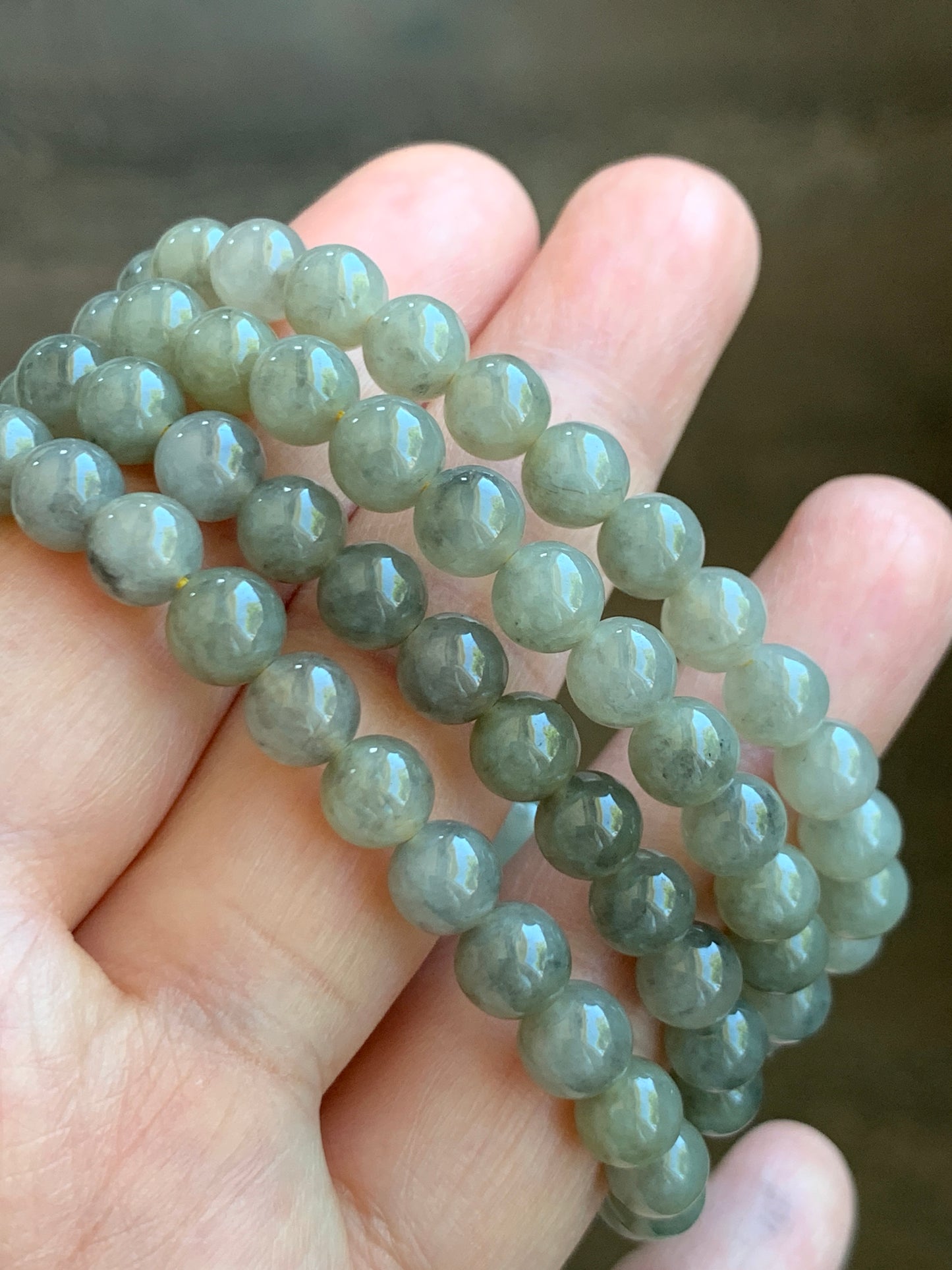 Natural Grade A Jade Jadeite Beaded Necklace Light Wuji Icy highly translucent gelatinous 6.3mm 25.5" 天然冰胶浅乌鸡翡翠圆珠长串 MWJ550