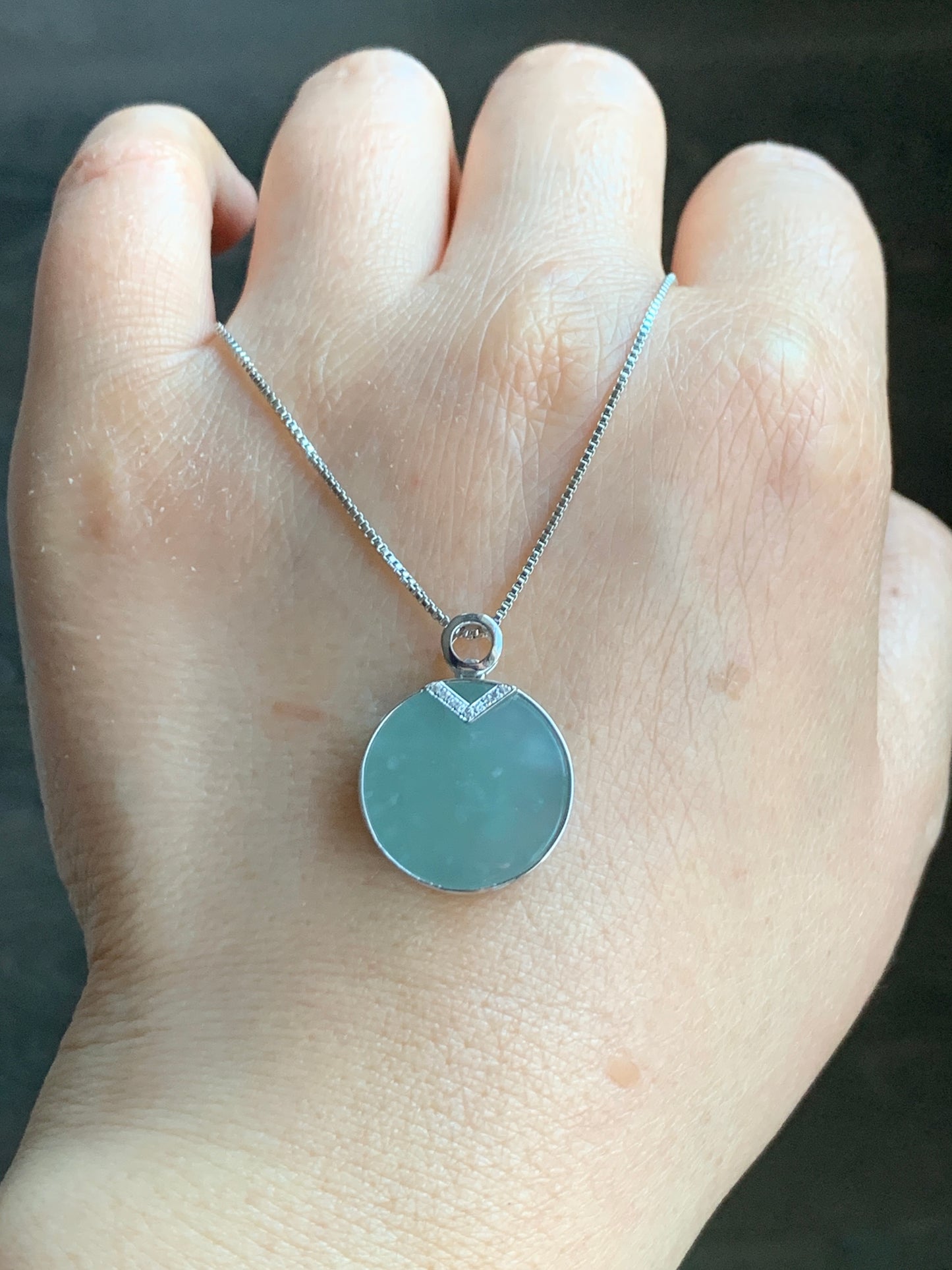 Certified Natural Guatemalan Premium Sky Blue Jadeite Circle Blessing Amulet Pendant Wu Shi Pai 18K White Gold & Diamonds 天然翡翠冰危蓝无事牌K金钻石镶嵌吊坠