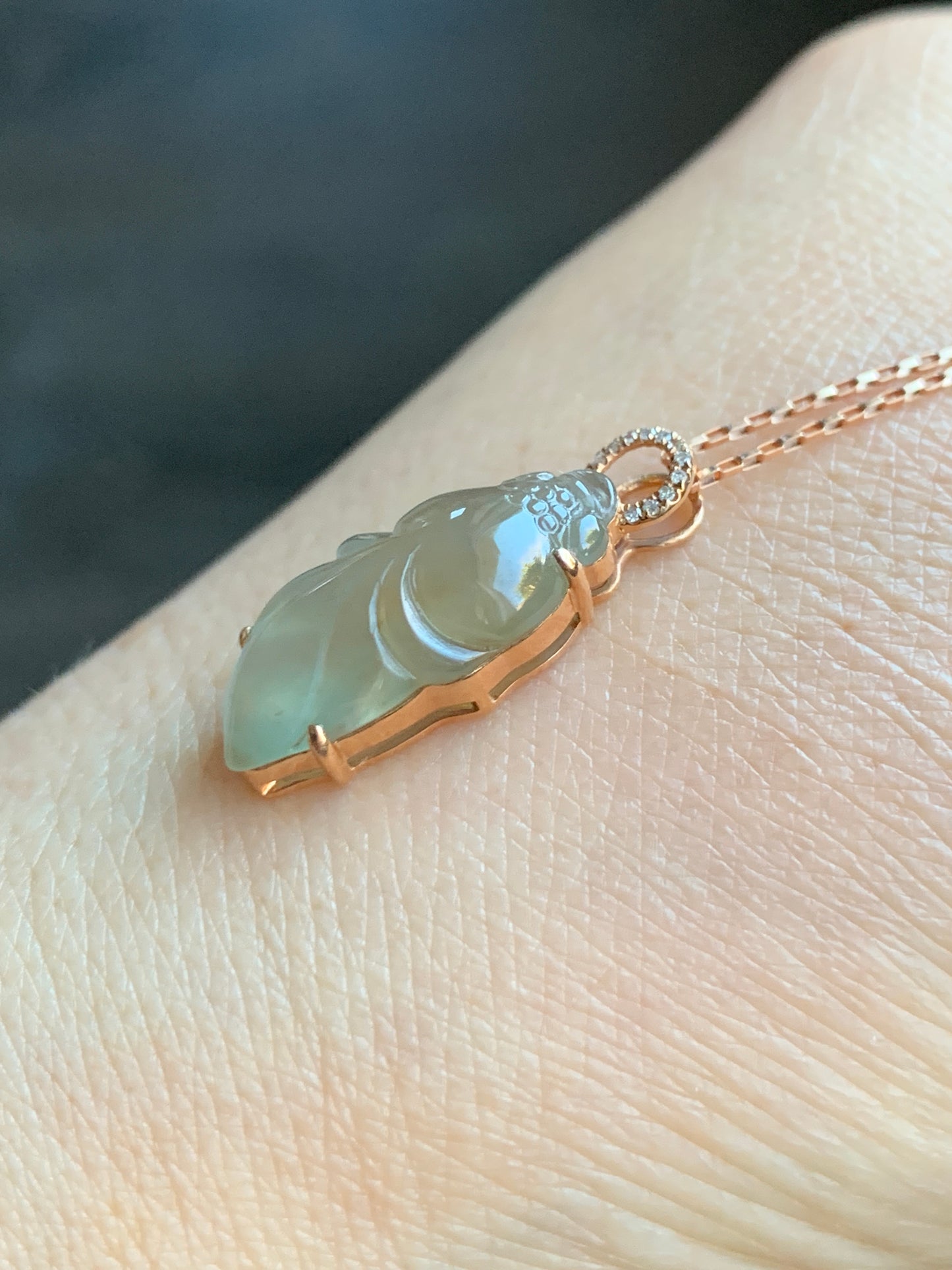 Certified Natural Icy Highly Translucent Gelatinous Red Tea Colored Jadeite Goldfish Pendant 18K Rose Gold Diamonds 天然老种冰红茶翡翠金鱼钻石镶嵌吊坠 7338