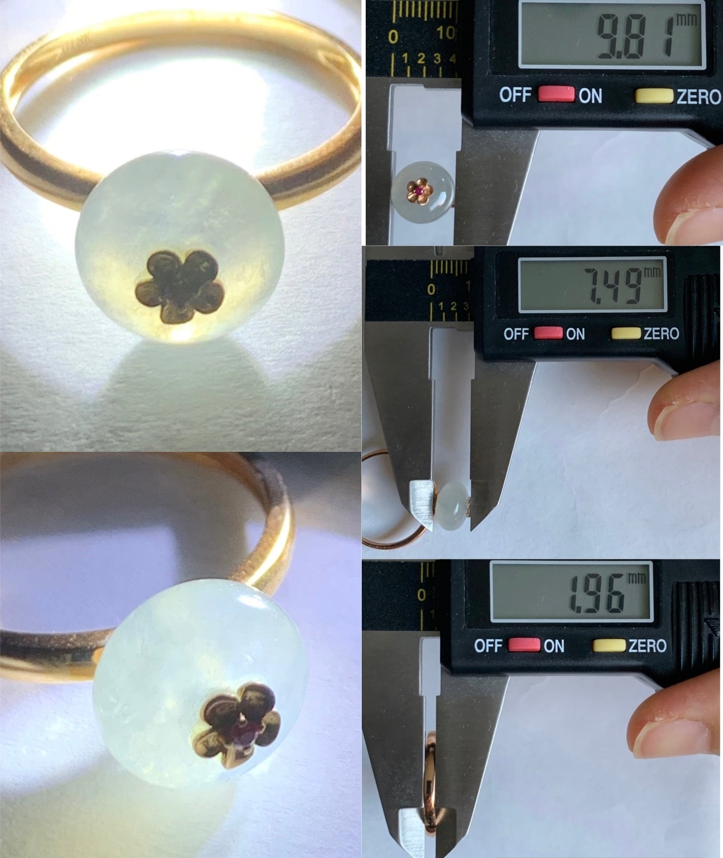 Certified Grade A Icy Highly Translucent Gelatinous White Jadeite Drum Bead Ring 18K Rose Gold & Ruby Sz 7 US 天然正白冰翡翠鼓珠红宝石K玫镶嵌戒指