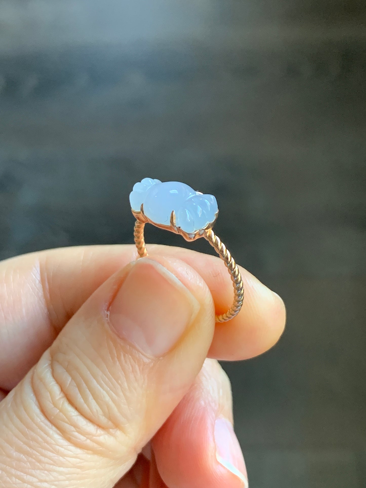 Certified Natural Grade A Icy Translucent Gelatinous Light Purple Jadeite Candy Ring 18K Rose Gold Sz 7.5 US 2.29g 天然冰胶淡紫翡翠糖果玫瑰金镶嵌戒指 8458