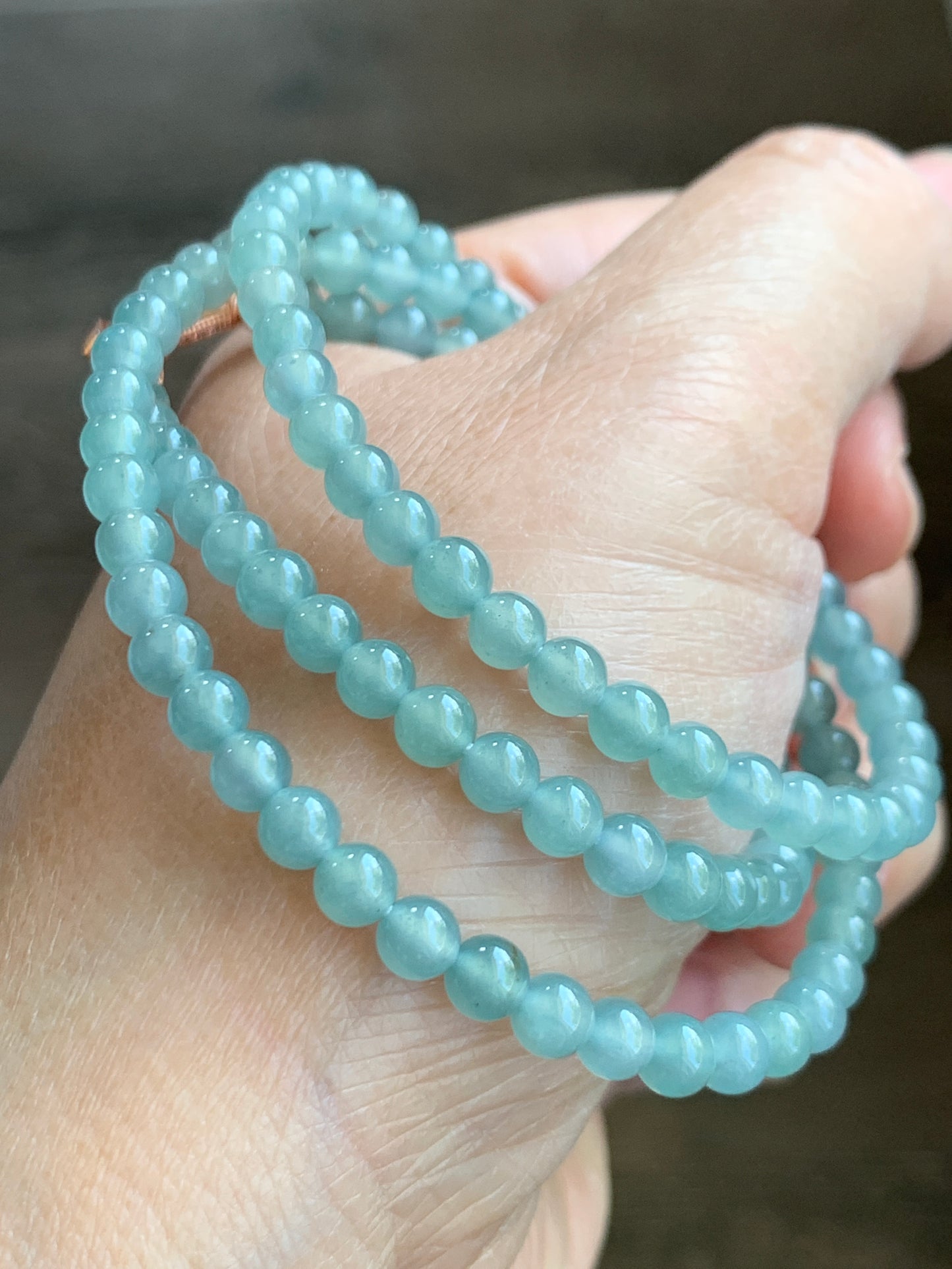 Natural Grade A Guatemalan Icy Translucent Light Teal Blue Jade Jadeite Beaded Necklace 4.8mm