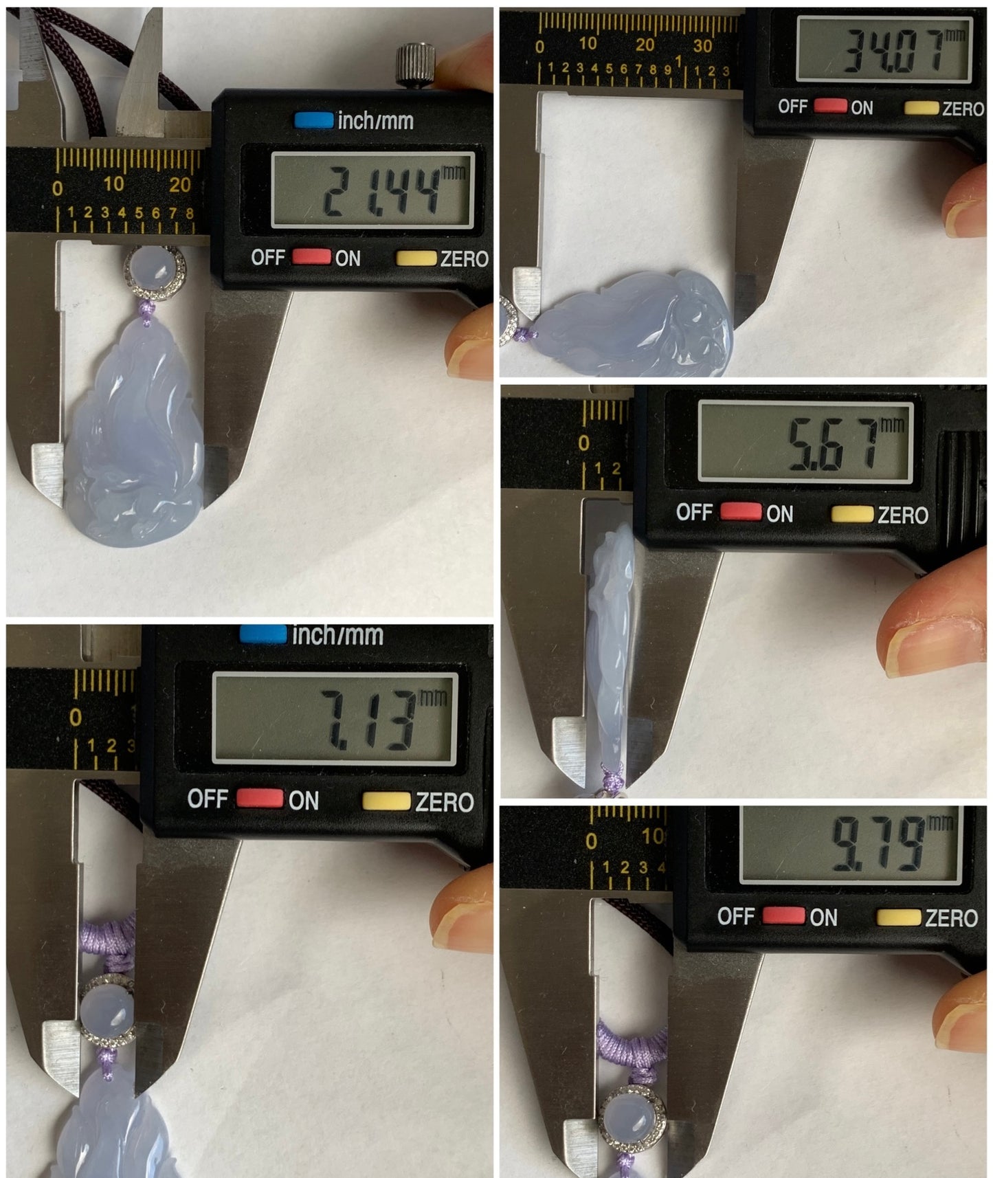 Certified Natural Icy Translucent Gelatinous Soft Purple Jadeite Carved Nine-Tailed Fox Pendant Rope Necklace 26" 天然冰胶淡紫翡翠九尾狐吊坠 3270