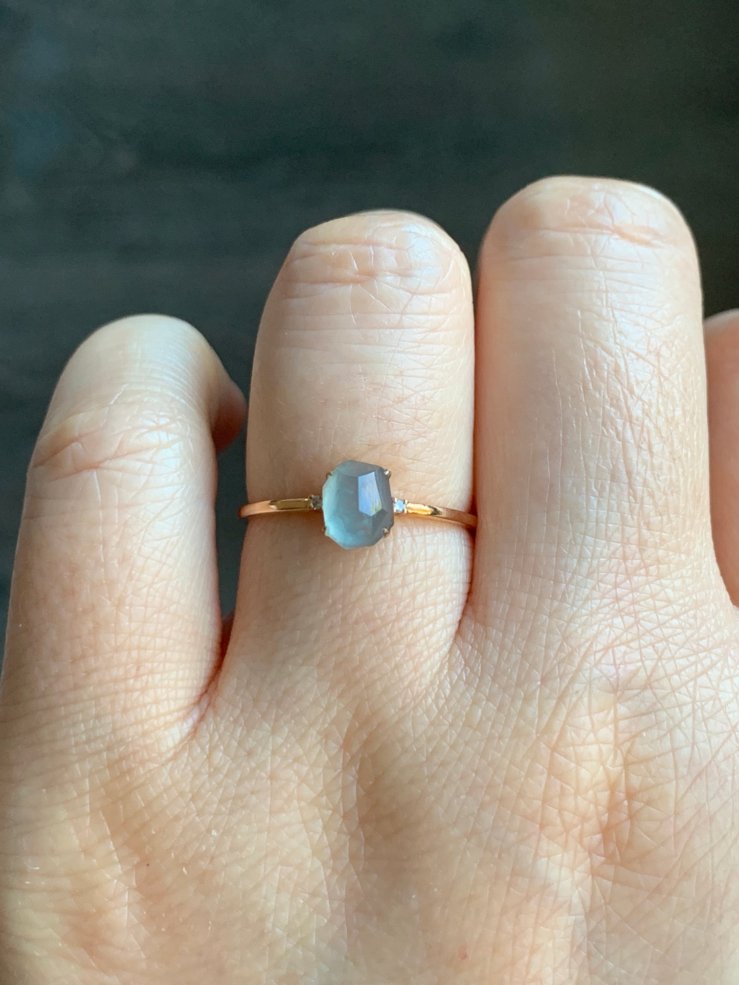 Certified Natural Grade A Icy Translucent Light Blue Jadeite Faceted Cabochon Solitaire Ring 18K Rose Gold Diamonds Sz 7 天然天空蓝翡翠切割面钻石镶嵌戒指