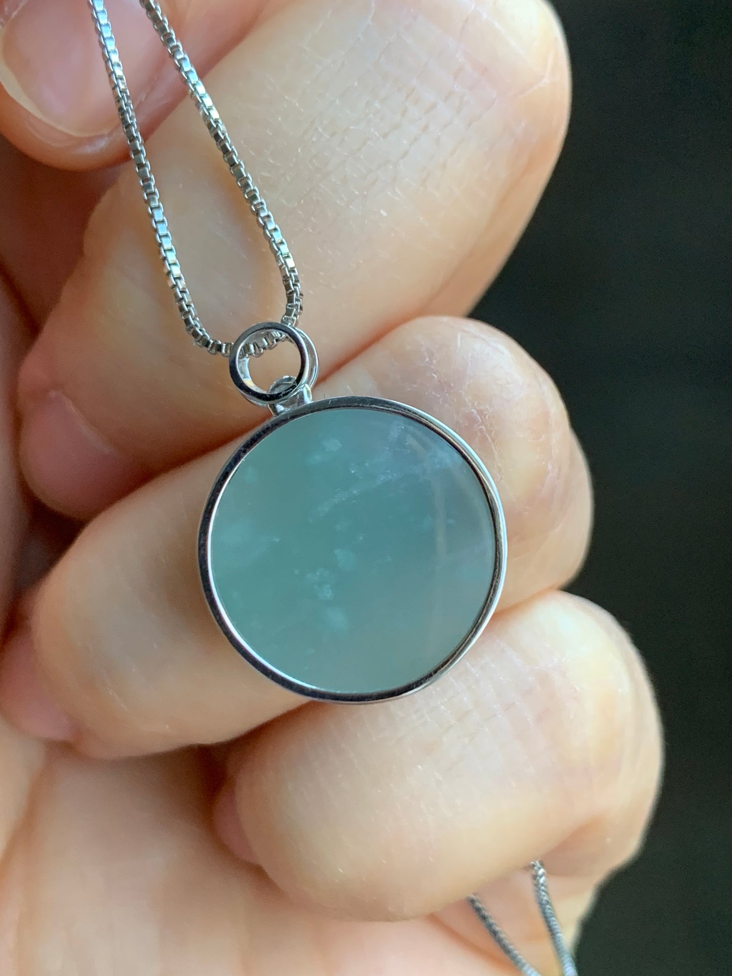 Certified Natural Guatemalan Premium Sky Blue Jadeite Circle Blessing Amulet Pendant Wu Shi Pai 18K White Gold & Diamonds 天然翡翠冰危蓝无事牌K金钻石镶嵌吊坠