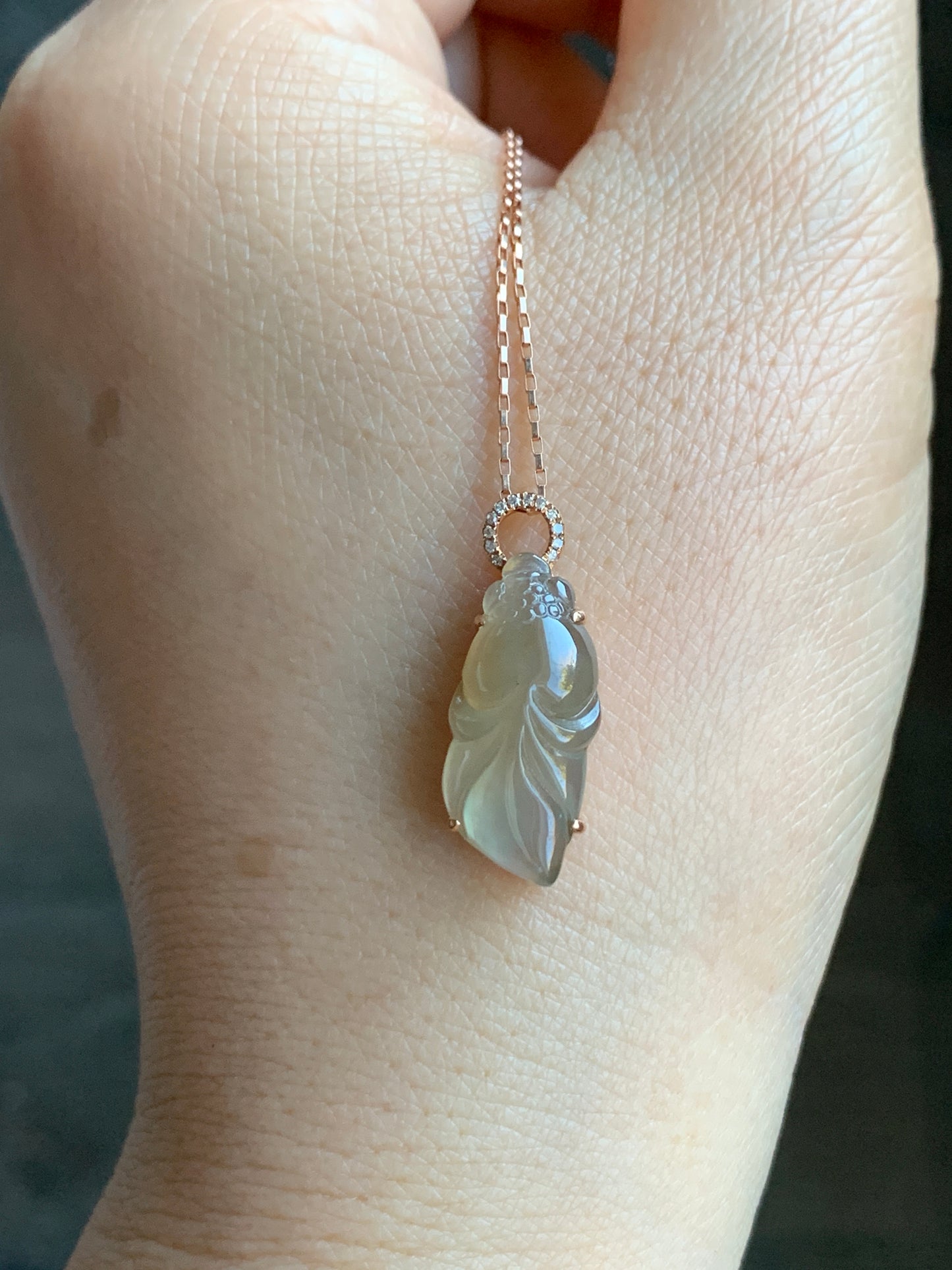 Certified Natural Icy Highly Translucent Gelatinous Red Tea Colored Jadeite Goldfish Pendant 18K Rose Gold Diamonds 天然老种冰红茶翡翠金鱼钻石镶嵌吊坠 7338