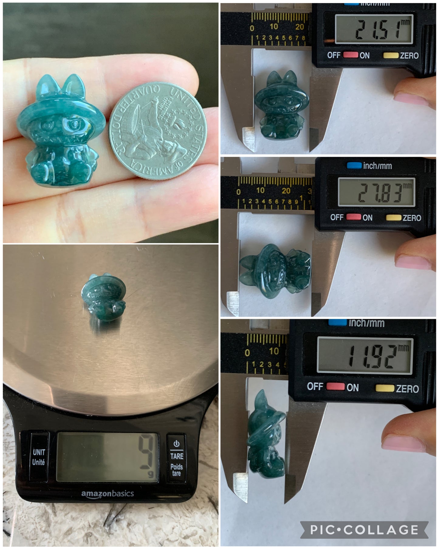 Natural Grade A Guatemalan Icy Translucent Dark Teal Blue Jade Jadeite Carved Monster Plush Pendant Rope Necklace 26” 天然冰胶危深蓝绿翡翠吊坠 LBB88-B