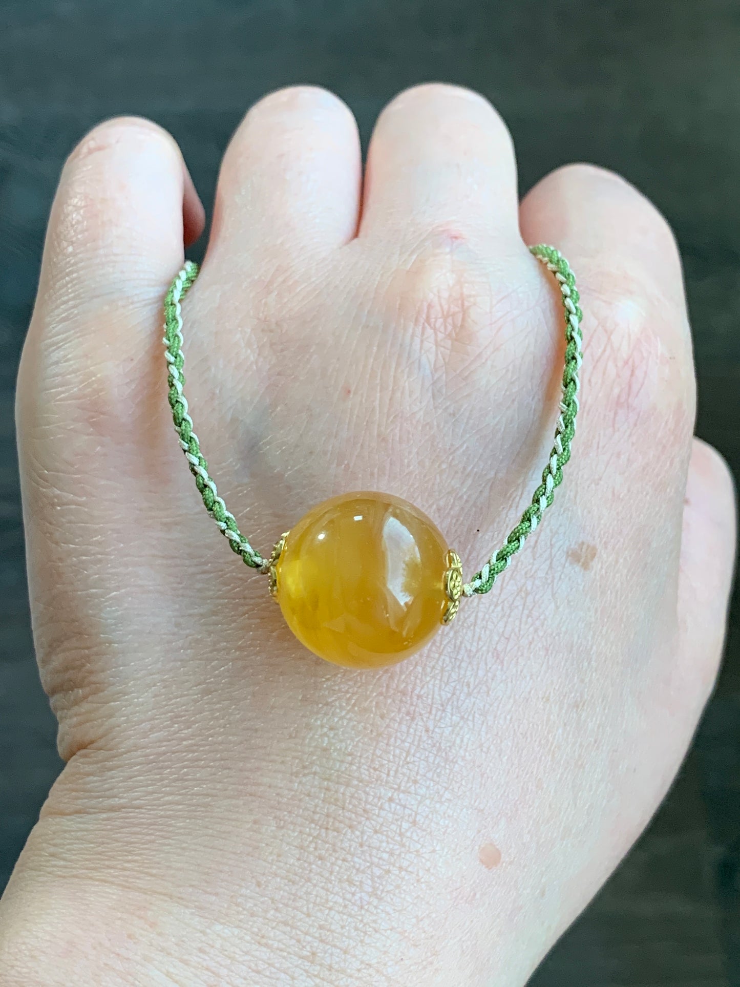Natural Honeybee Wax Amber Large Sphere Rope Necklace w/ Amber Charms Sterling Silver 17” Adjustable