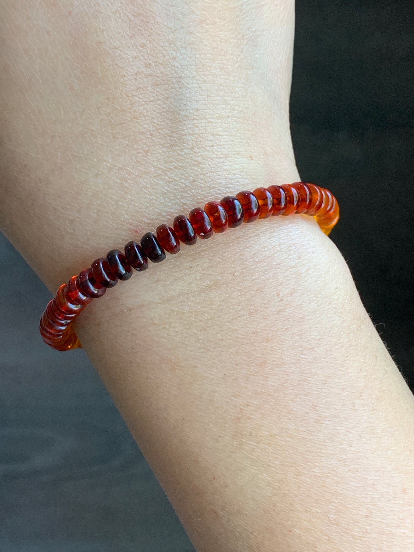 Natural Genuine Multicolored Amber Drum Beads Beaded Bracelet Stretchy 7” 4g AMB1114