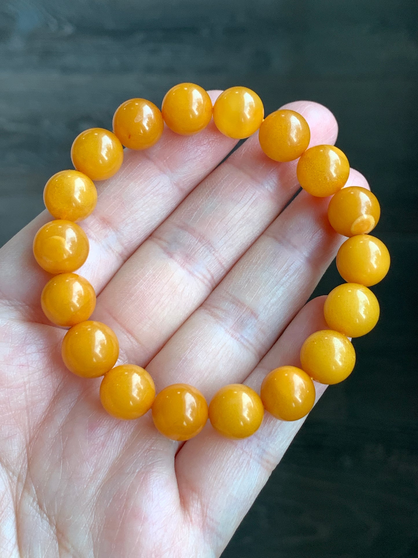 Natural Genuine Aged Beewax Golden Yellow Amber Beaded Bracelet Steetchy 9.9mm 6.25” 10g 天然蜜蜡满蜡琥珀手串 ZMLZ288