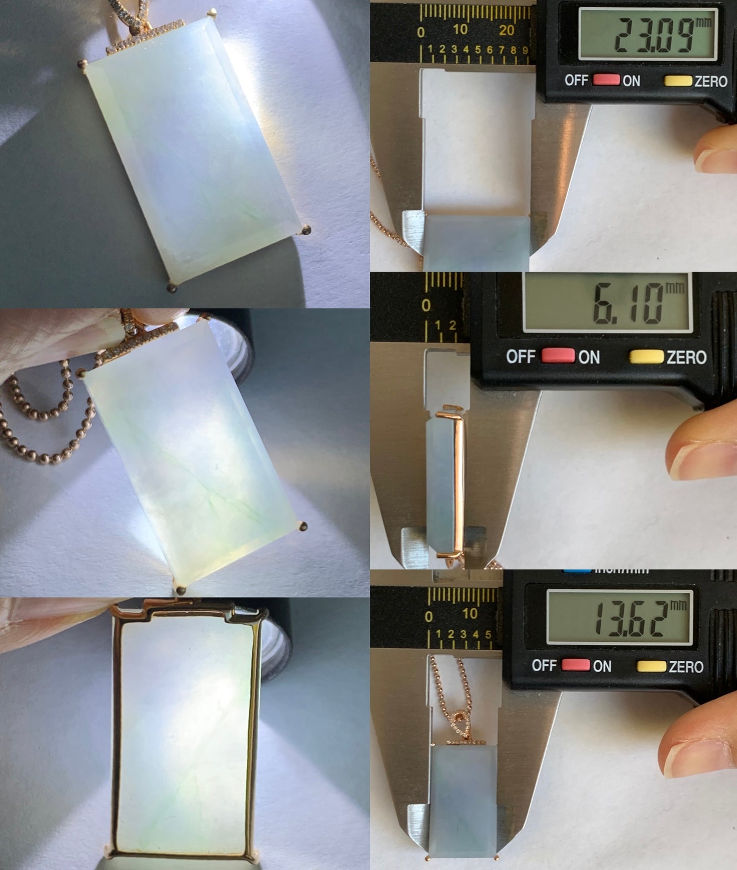 Certified Natural Grade A Pastel Purple Green Marbled Jade Jadeite Wu Shi Pai Pendant 18K Rose Gold Diamonds 5.5g 天然翡翠冰紫飘绿花钻石无事牌镶嵌吊坠 3157