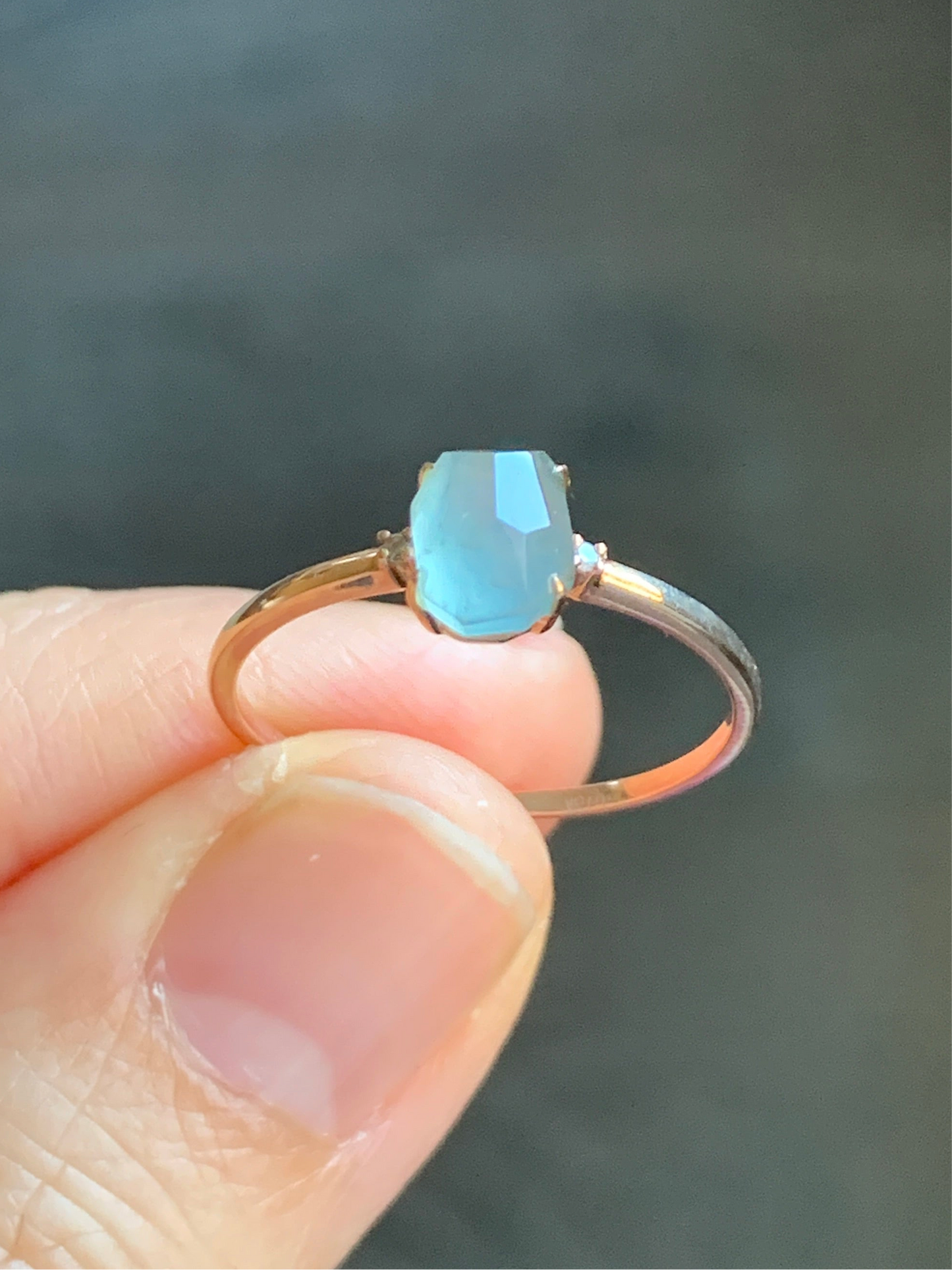 Certified Natural Grade A Icy Translucent Light Blue Jadeite Faceted Cabochon Solitaire Ring 18K Rose Gold Diamonds Sz 7 天然天空蓝翡翠切割面钻石镶嵌戒指