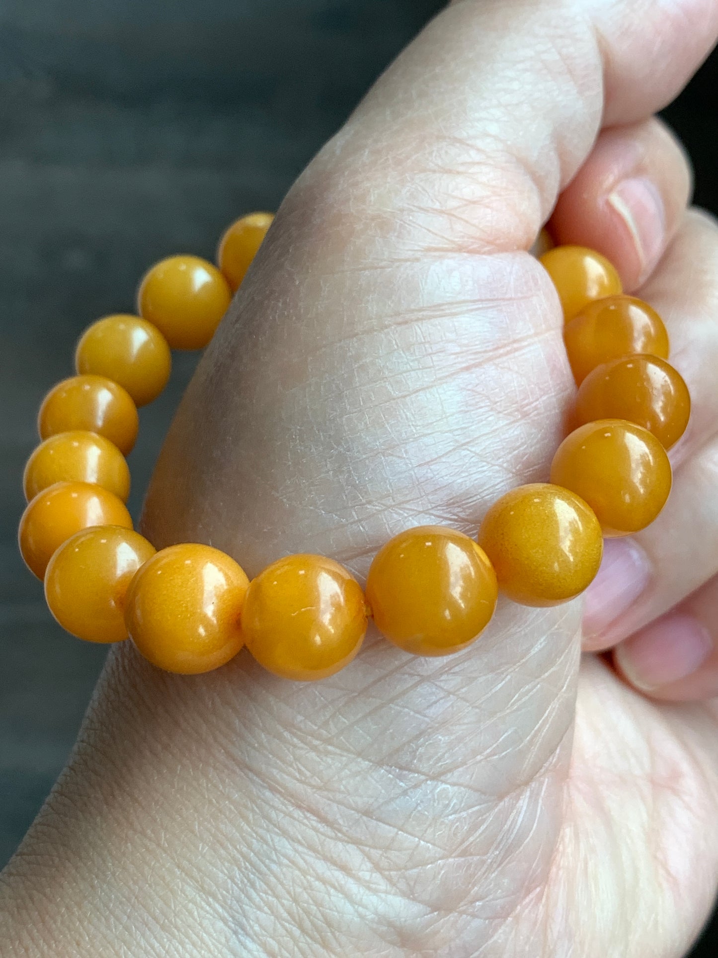 Natural Genuine Aged Beewax Golden Yellow Amber Beaded Bracelet Steetchy 9.9mm 6.25” 10g 天然蜜蜡满蜡琥珀手串 ZMLZ288
