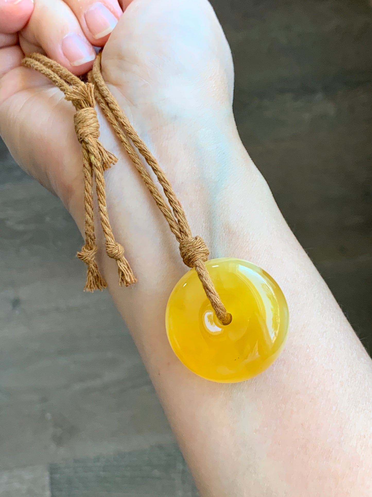 Natural Genuine Beewax Amber Large Ping An Kou Donut Rope Necklace 13g 25” Adjustable HPK550 天然蜜蜡平安扣吊坠怪件