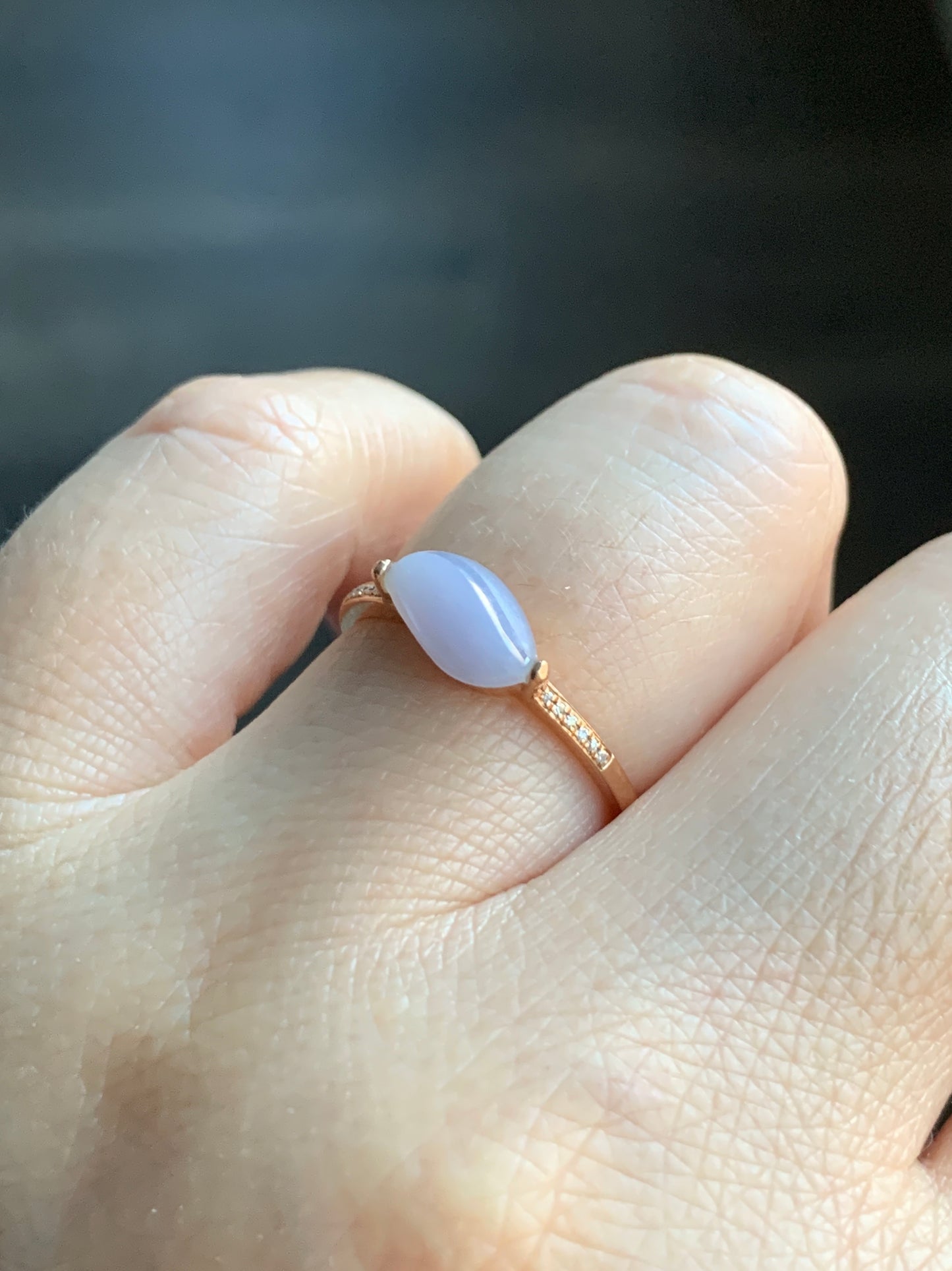 Certified Icy Light Lavender Horse Eye Cut Jadeite Ring 18K Rose Gold with Diamonds Sz 7 US 1.54g 天然冰紫翡翠马眼钻石镶嵌戒指