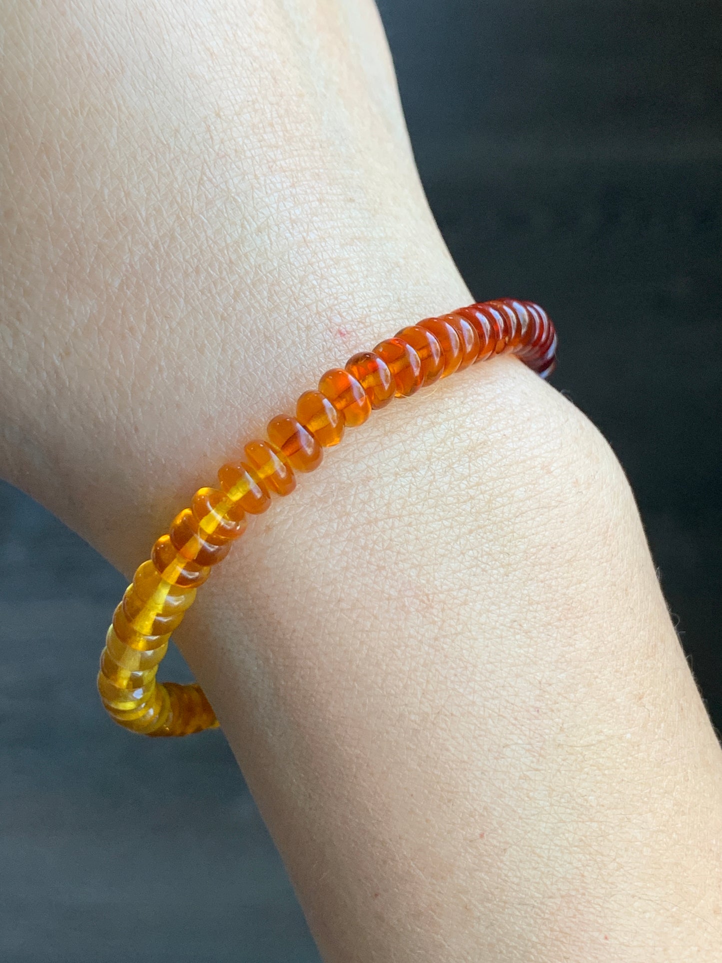 Natural Genuine Multicolored Amber Drum Beads Beaded Bracelet Stretchy 7” 4g AMB1114