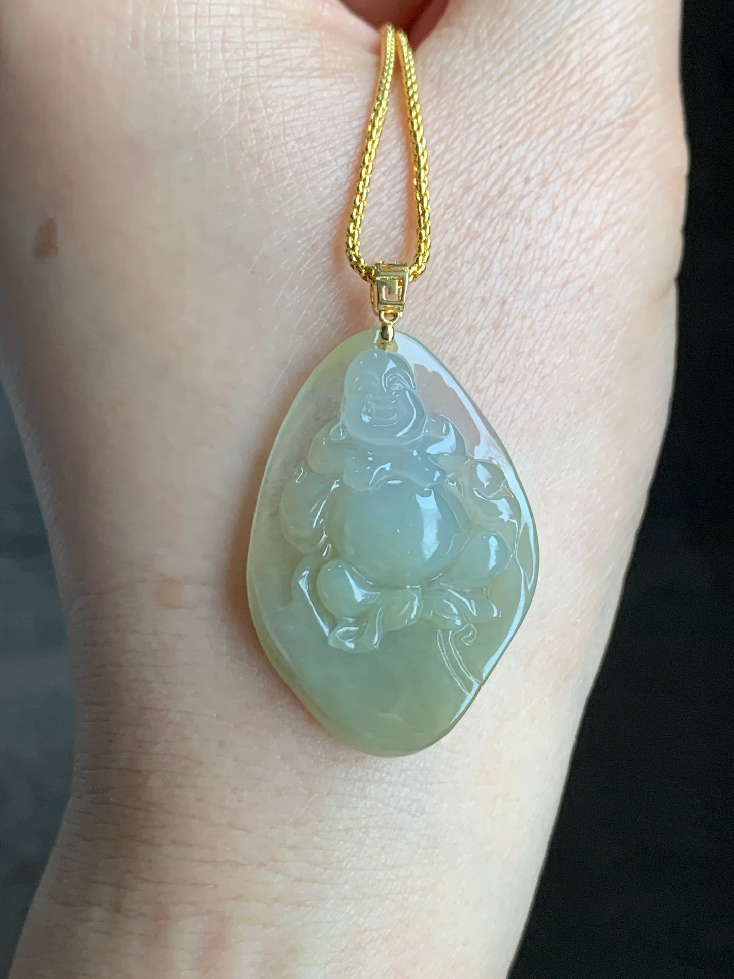 Certified Icy Premium Natural Yellow Jadeite Buddha Pendant 18K Yellow Gold Bail w/ or w/o Chain 正冰起胶天然黄翡精工佛公吊坠18K