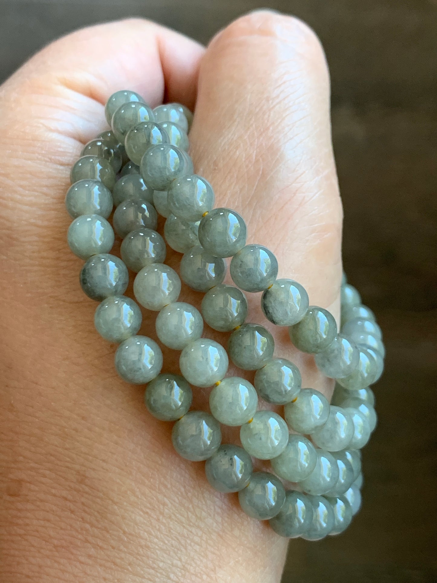 Natural Grade A Jade Jadeite Beaded Necklace Light Wuji Icy highly translucent gelatinous 6.3mm 25.5" 天然冰胶浅乌鸡翡翠圆珠长串 MWJ550