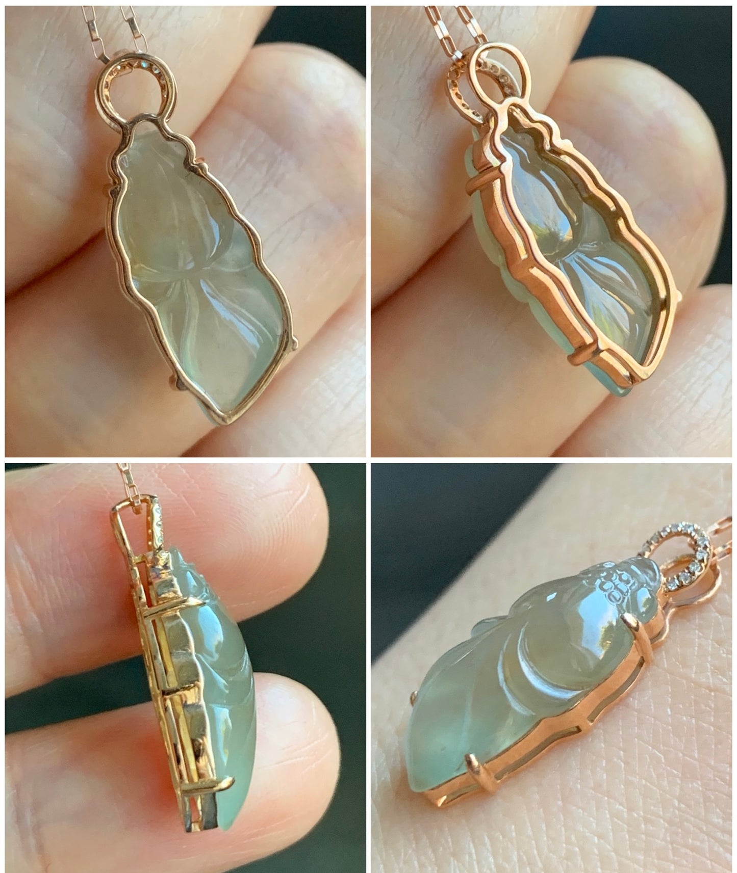 Certified Natural Icy Highly Translucent Gelatinous Red Tea Colored Jadeite Goldfish Pendant 18K Rose Gold Diamonds 天然老种冰红茶翡翠金鱼钻石镶嵌吊坠 7338