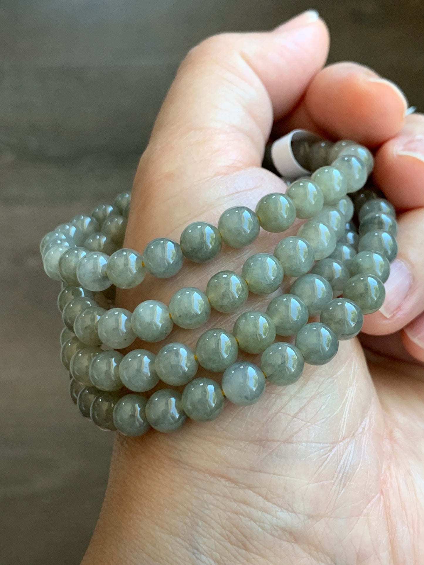 Natural Grade A Jade Jadeite Beaded Necklace Light Wuji Icy highly translucent gelatinous 6.3mm 25.5" 天然冰胶浅乌鸡翡翠圆珠长串 MWJ550