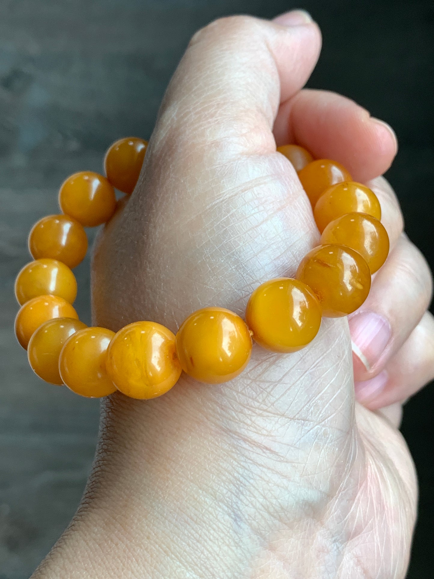 Natural Genuine Aged Beewax Golden Yellow Amber Beaded Bracelet Steetchy 11.5mm 7.25” 14.9g 天然蜜蜡满蜡琥珀手串 DMLZ440