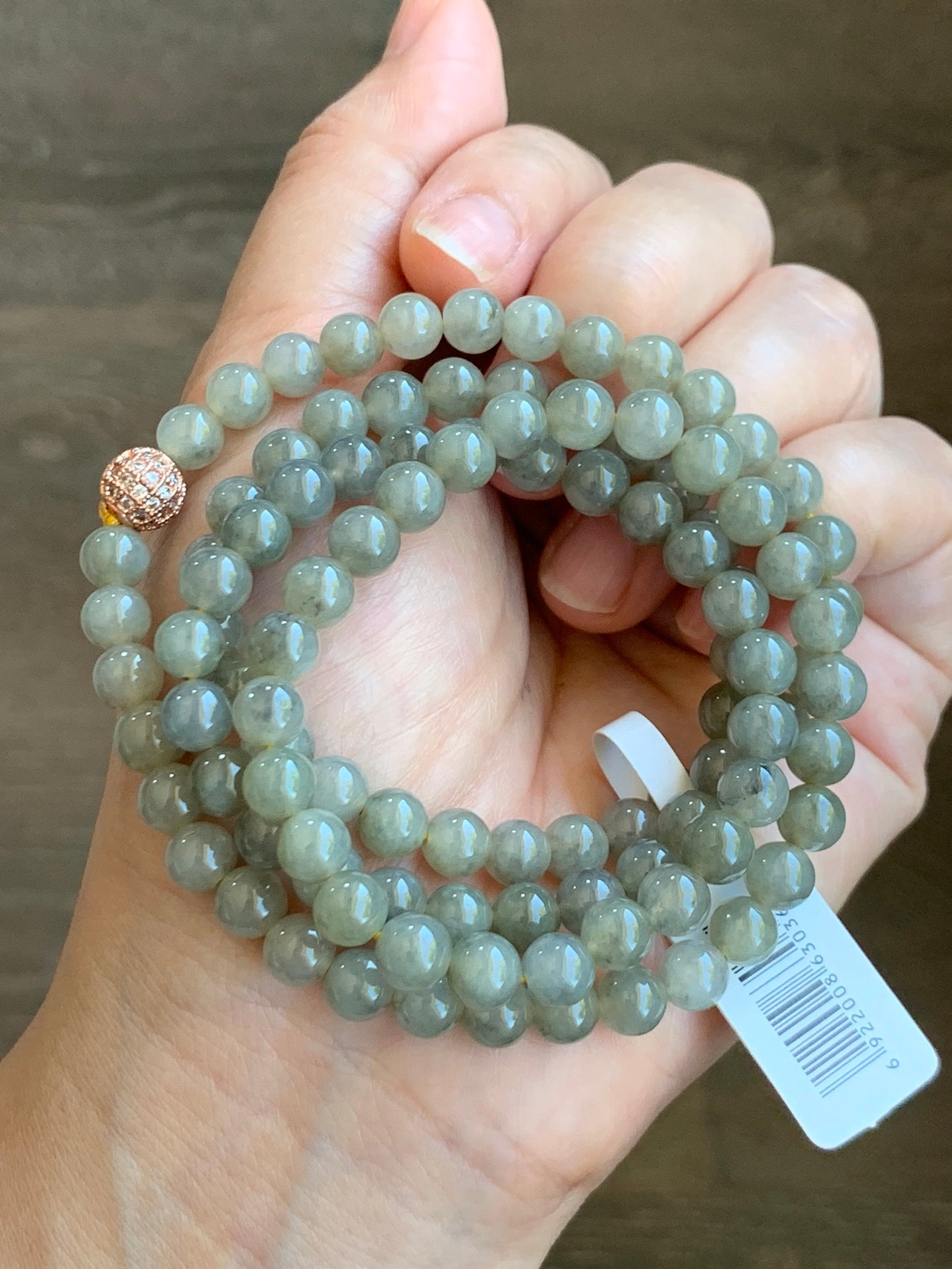 Natural Grade A Jade Jadeite Beaded Necklace Light Wuji Icy highly translucent gelatinous 6.3mm 25.5" 天然冰胶浅乌鸡翡翠圆珠长串 MWJ550